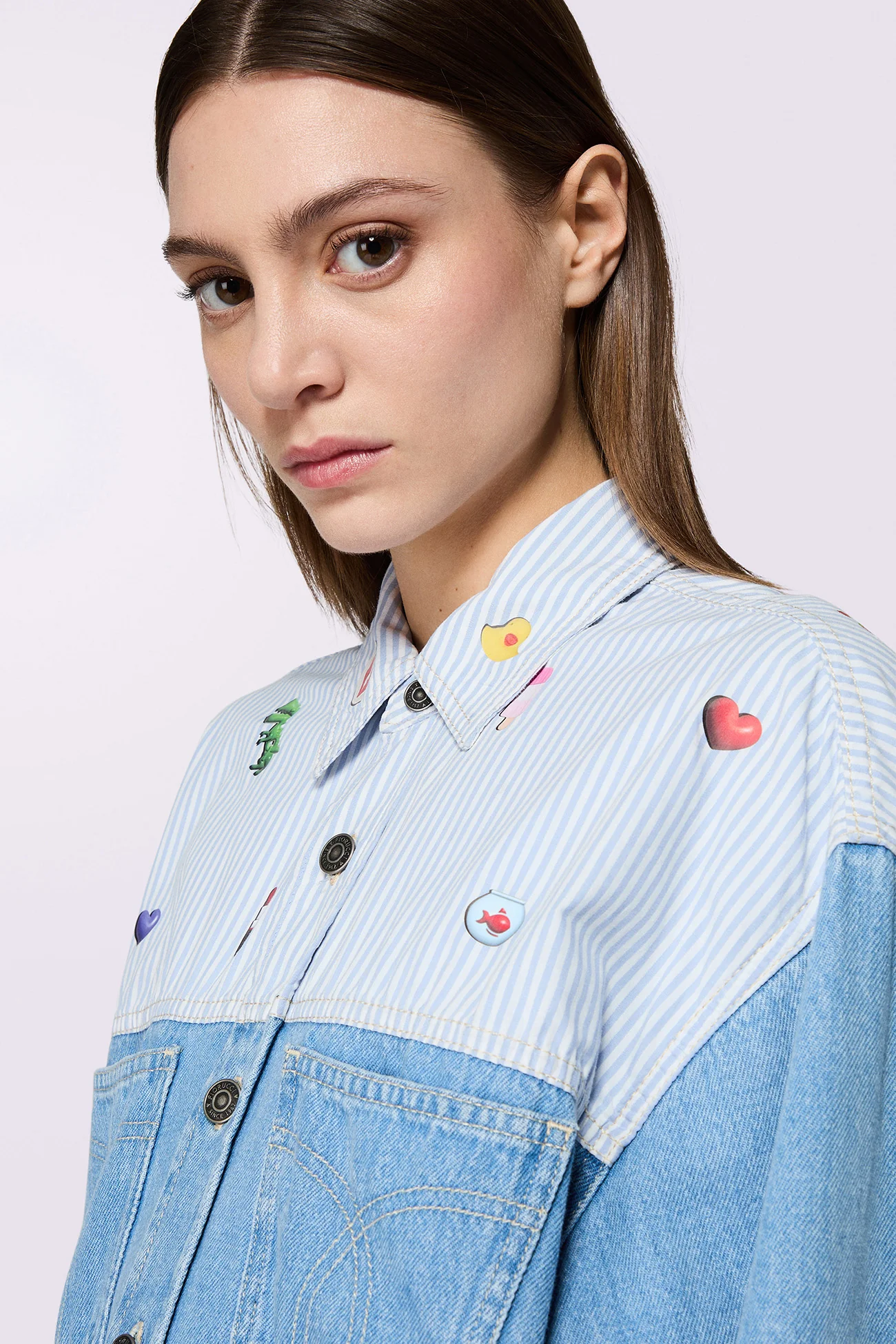 Charm Print Denim Shirt Baby Blue - Image 4