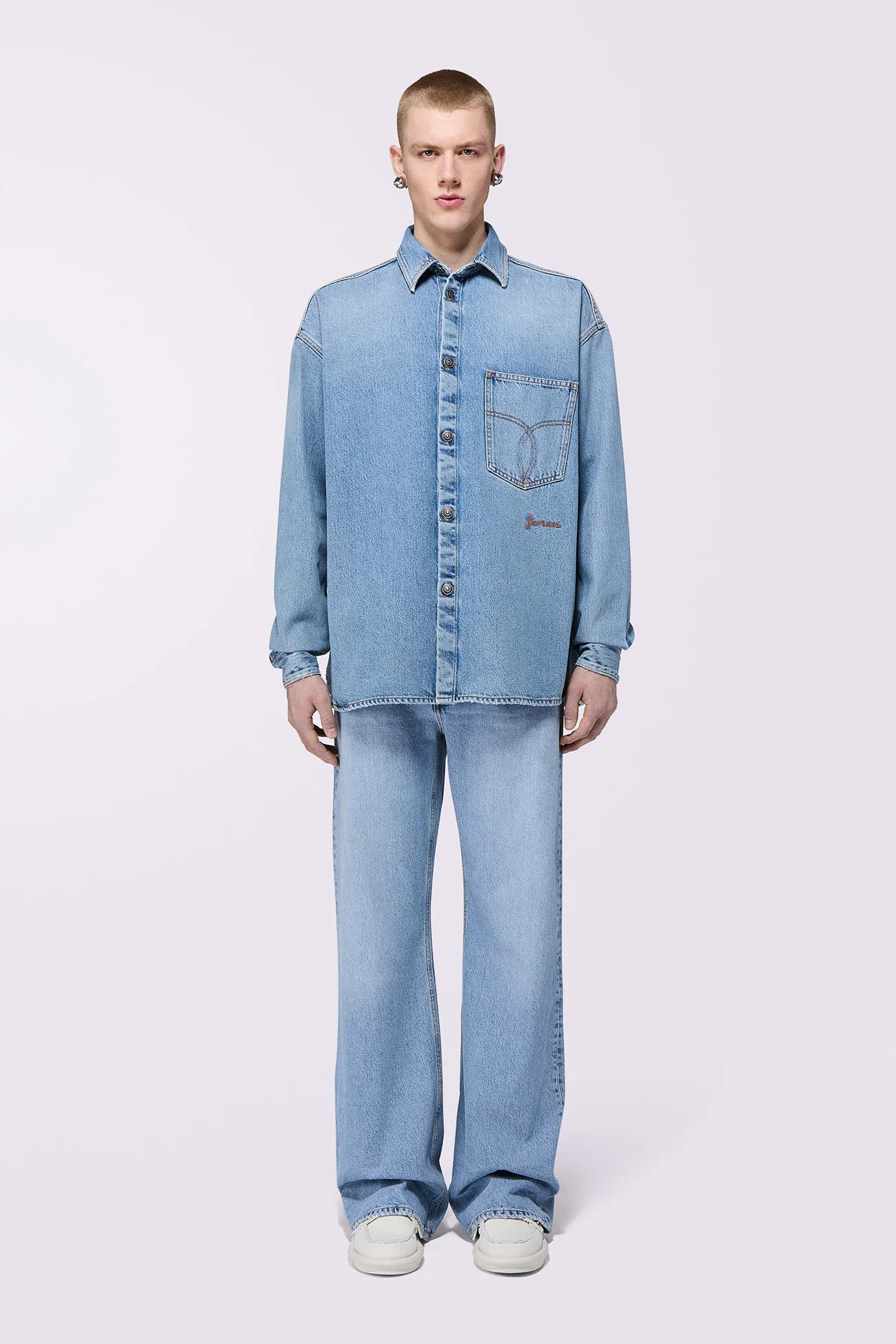 Embroidered Denim Shirt Light Blue - Image 2