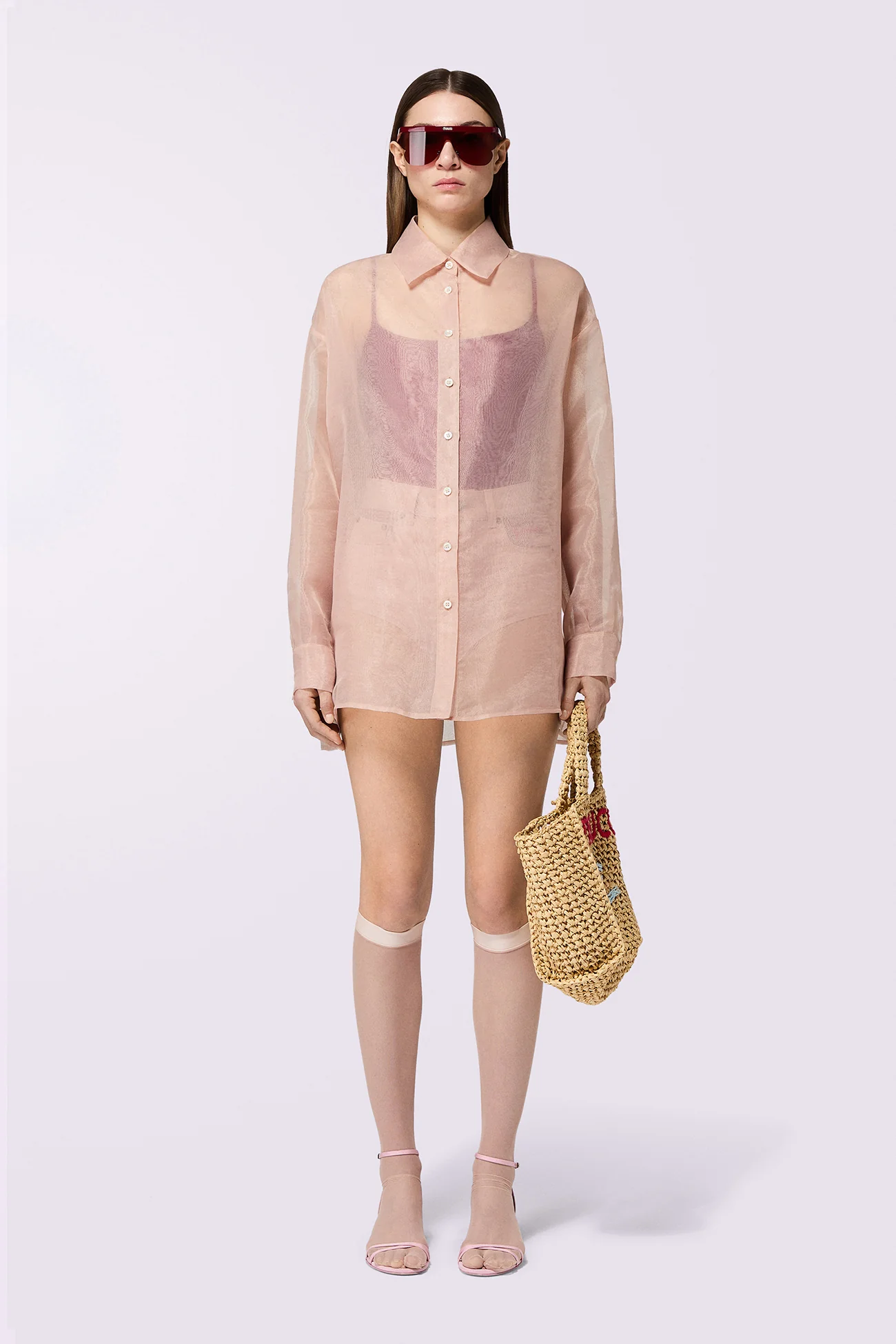 Embroidered Sheer Shirt Nude - Image 2