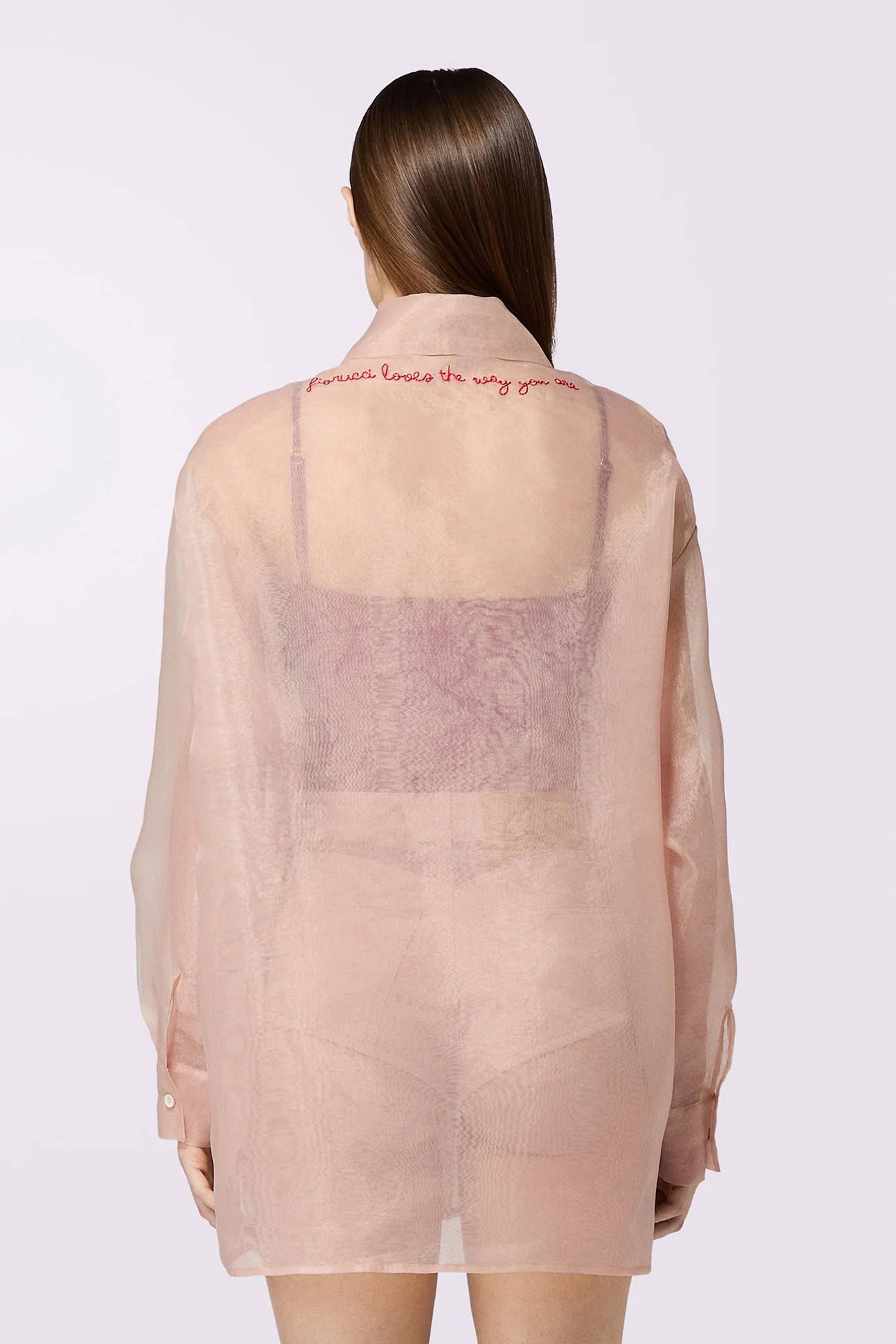 Embroidered Sheer Shirt Nude - Image 3
