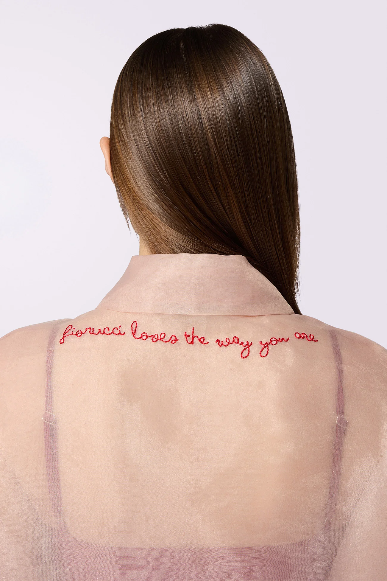 Embroidered Sheer Shirt Nude - Image 4