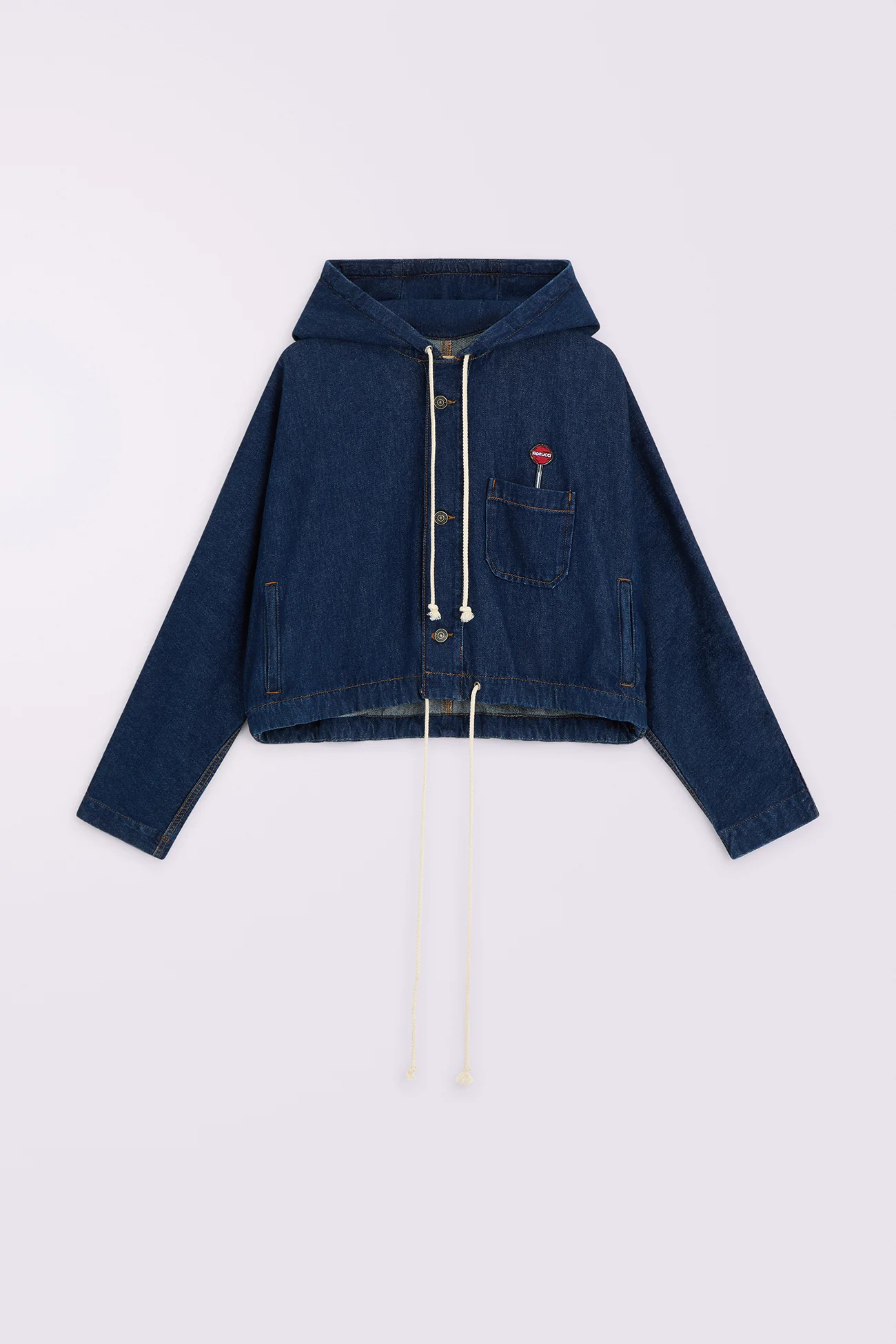 Lollipop Patch Denim Hoodie Deep Blue
