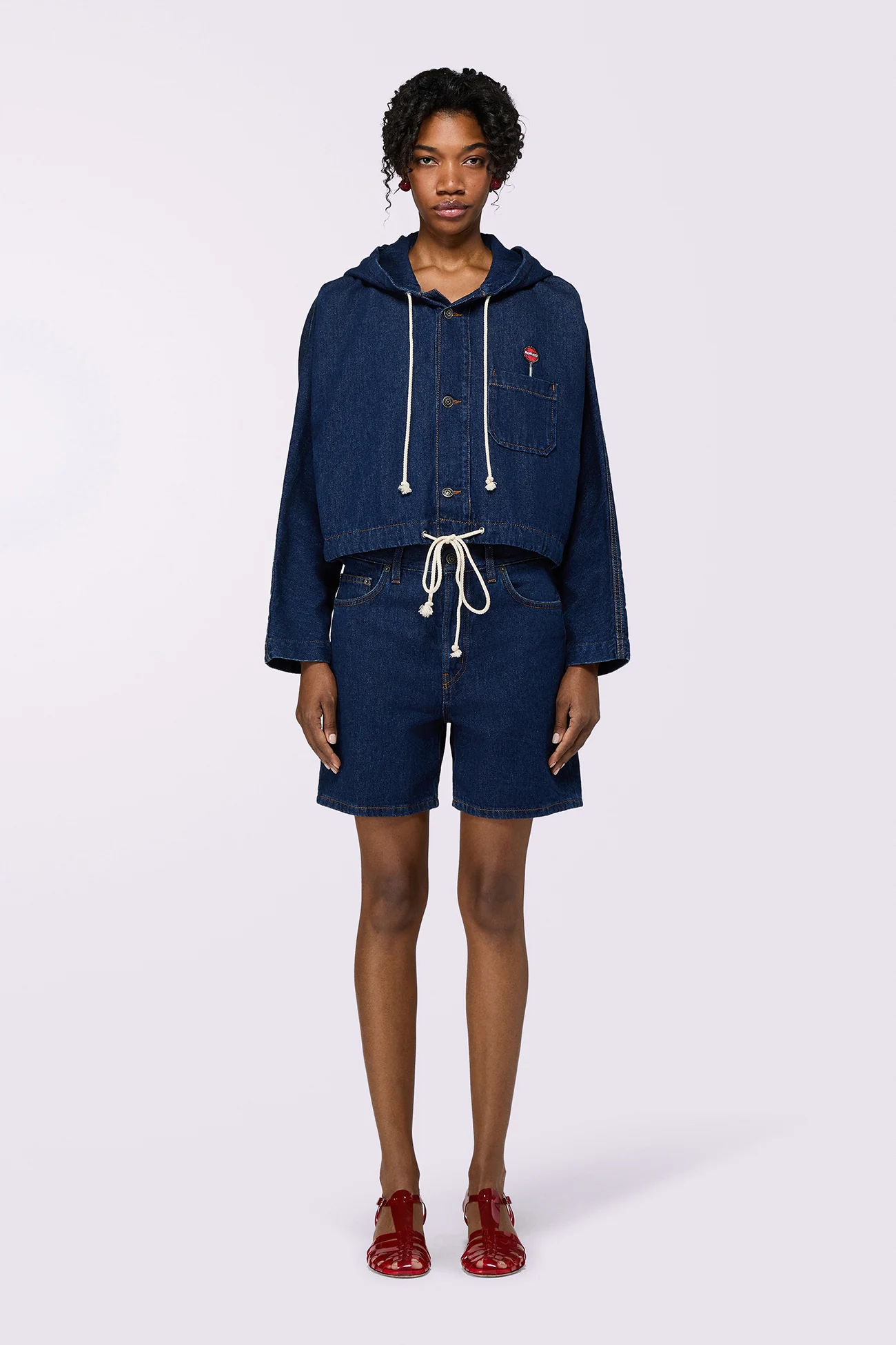 Lollipop Patch Denim Hoodie Deep Blue - Image 2