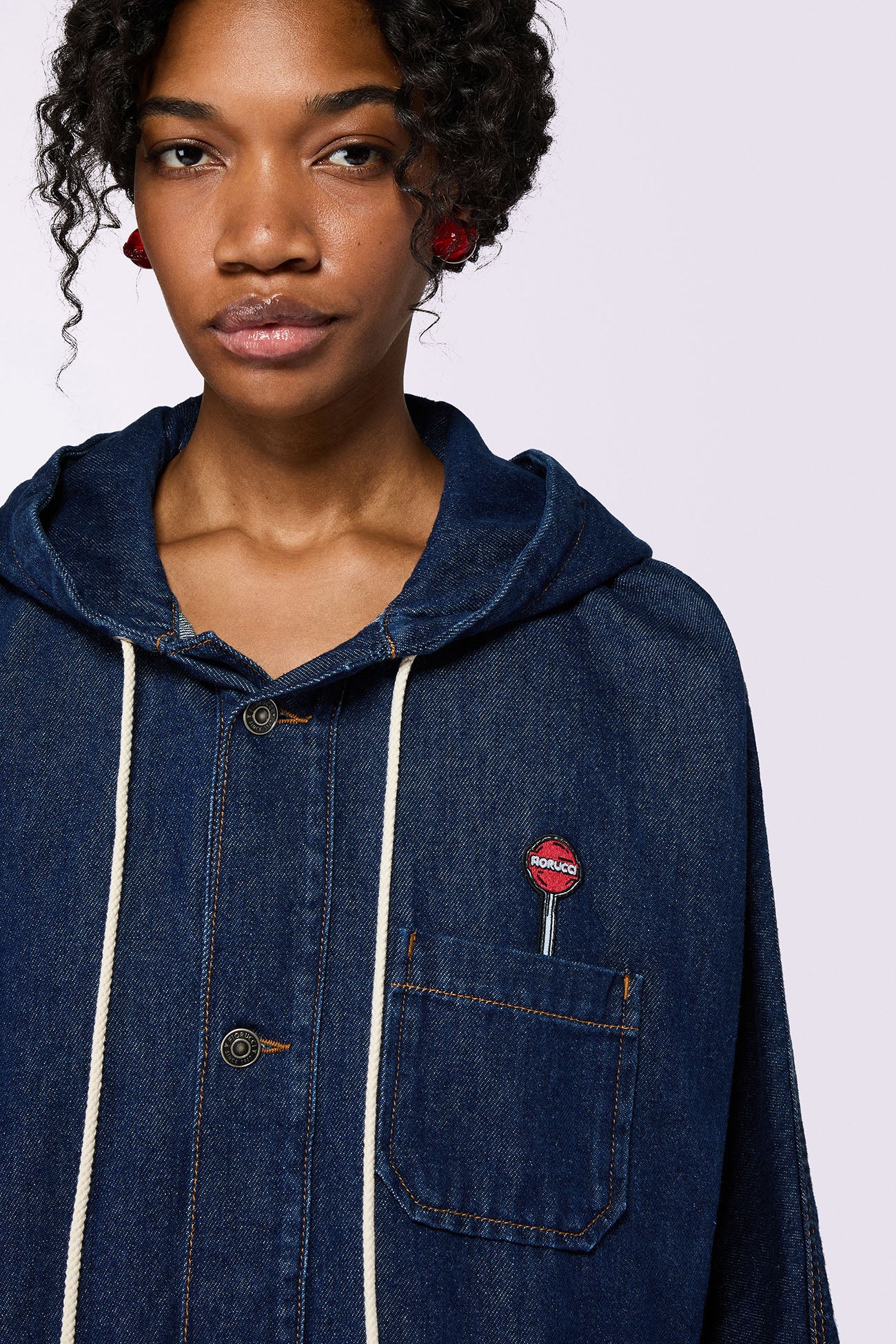 Lollipop Patch Denim Hoodie Deep Blue - Image 4