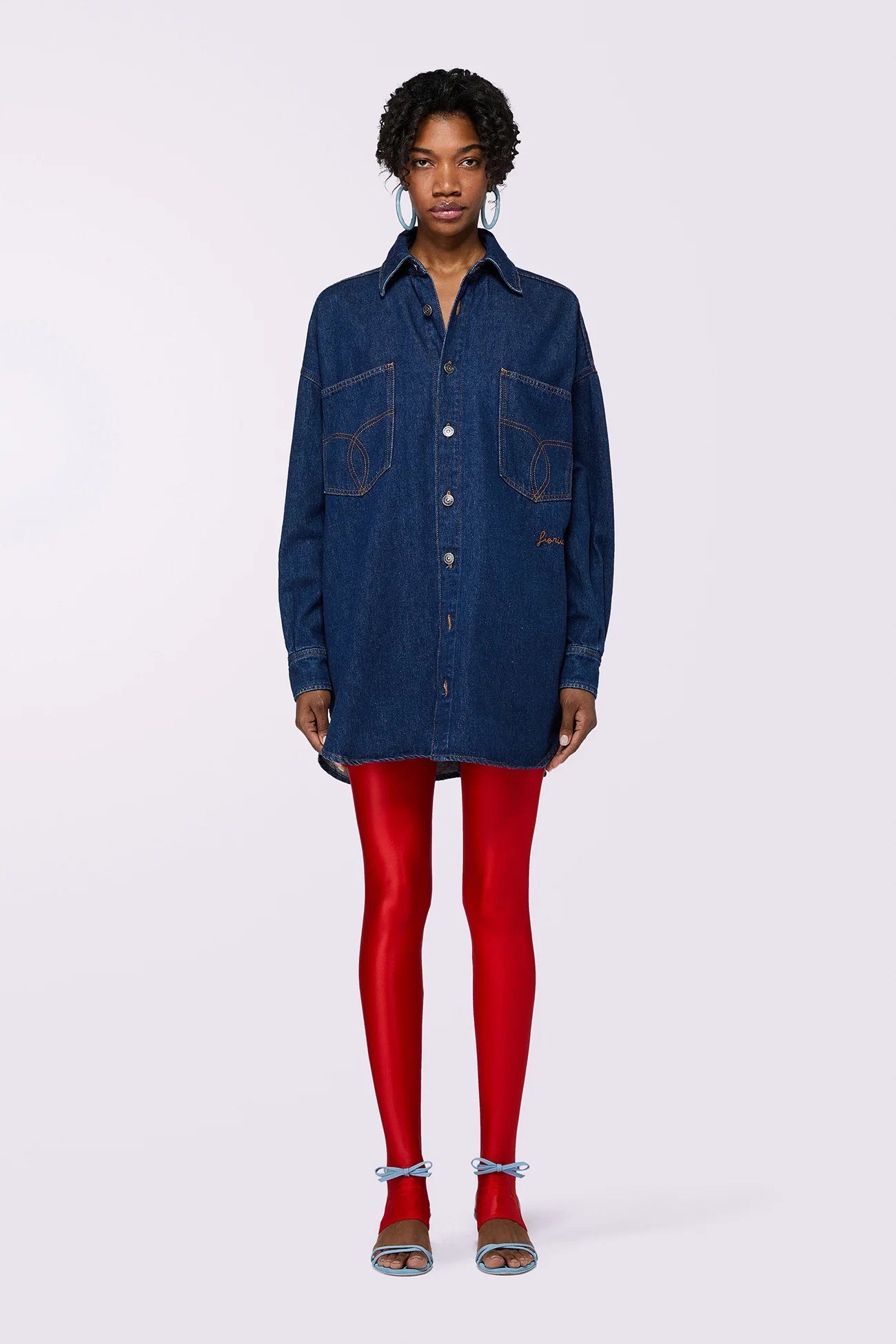 Open Back Denim Shirt Deep Blue - Image 2