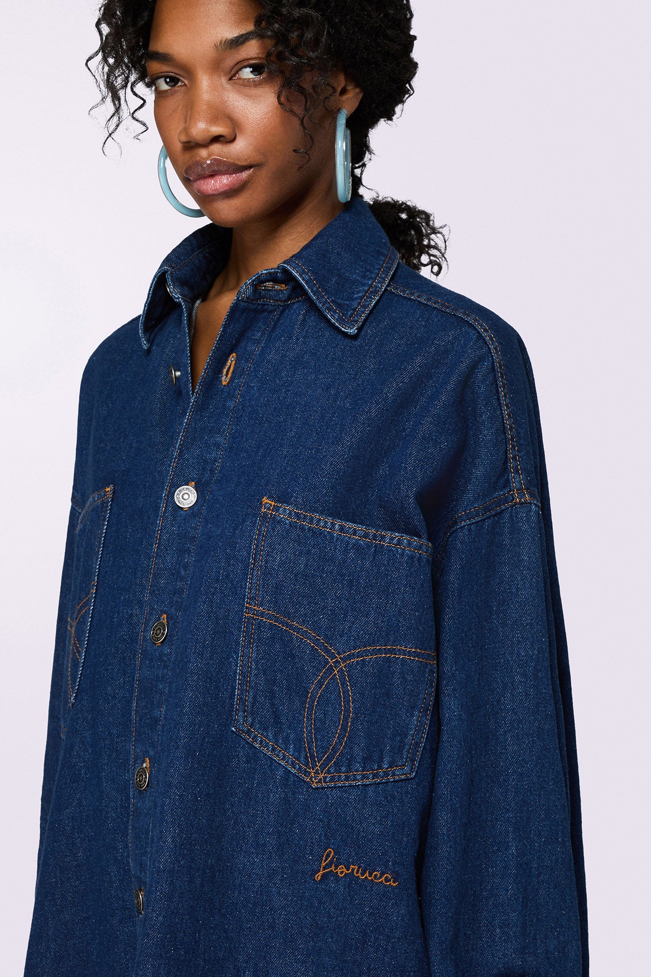 Open Back Denim Shirt Deep Blue - Image 4