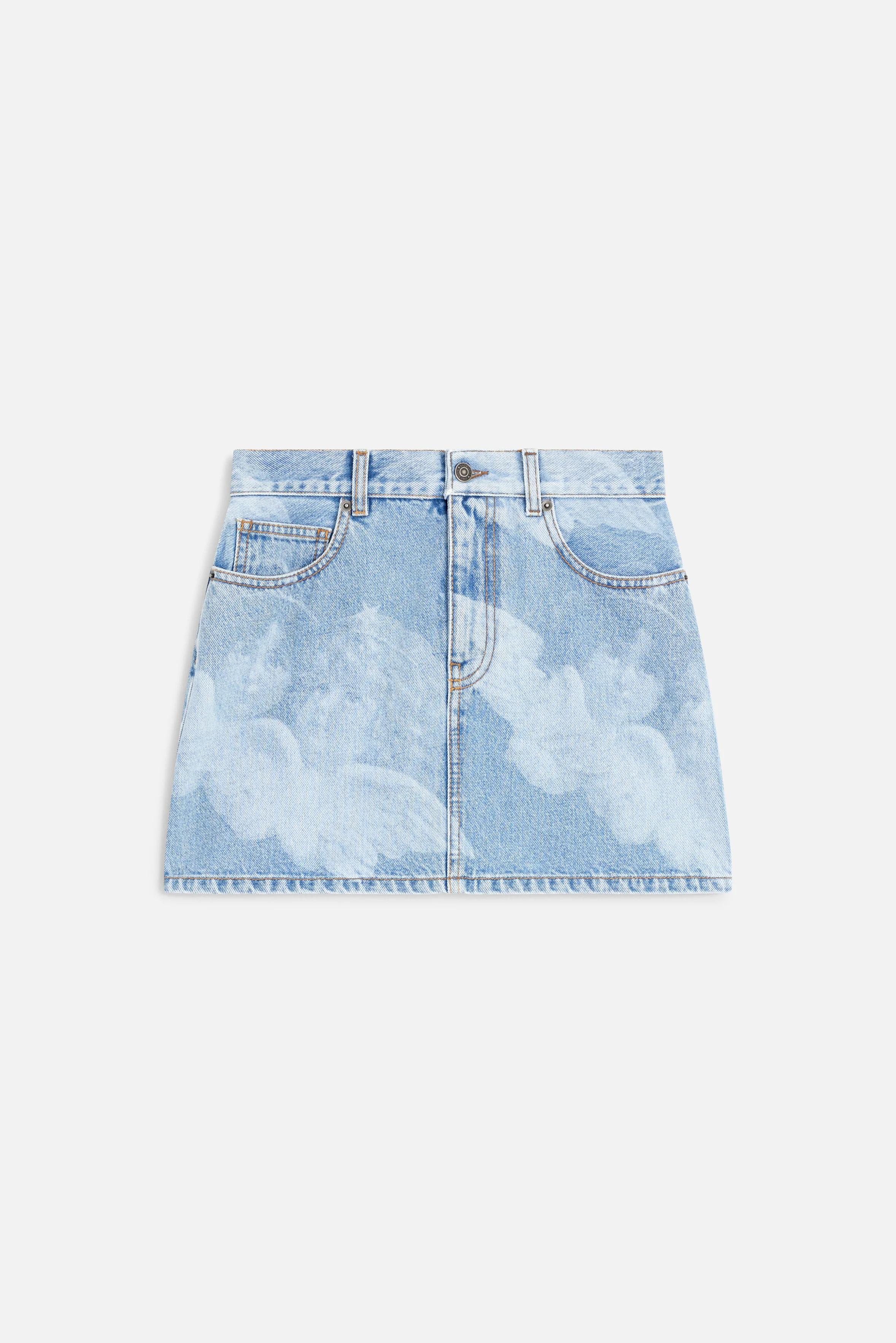 Angel Print Denim Mini Skirt Blue