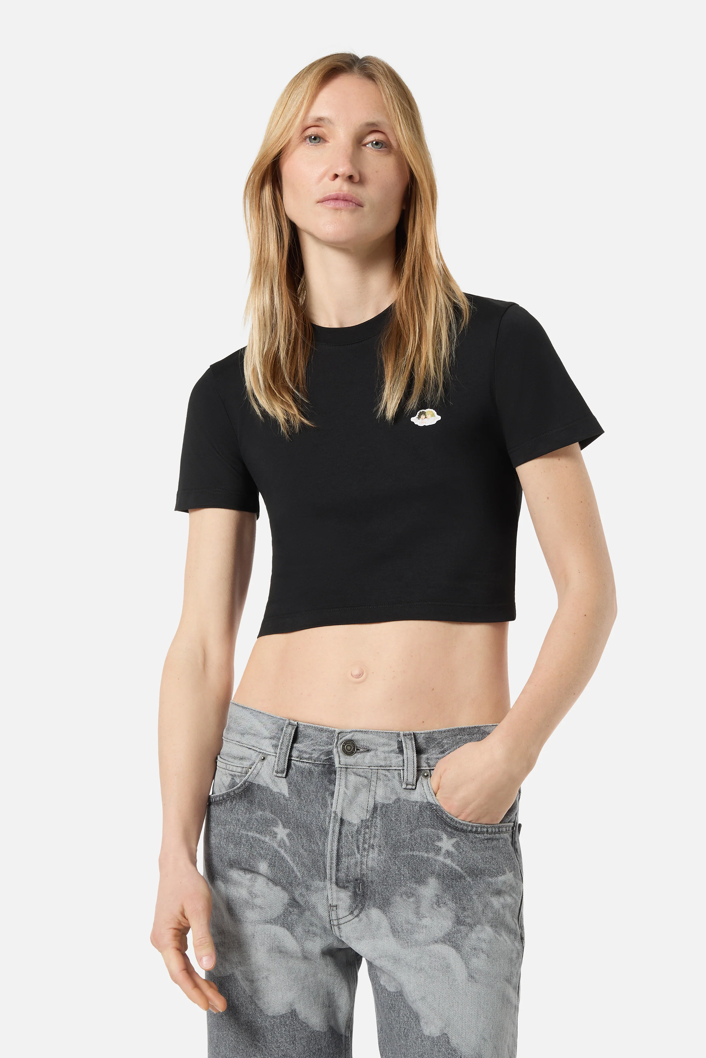 Angels Patch Cropped T-Shirt Black - Image 3