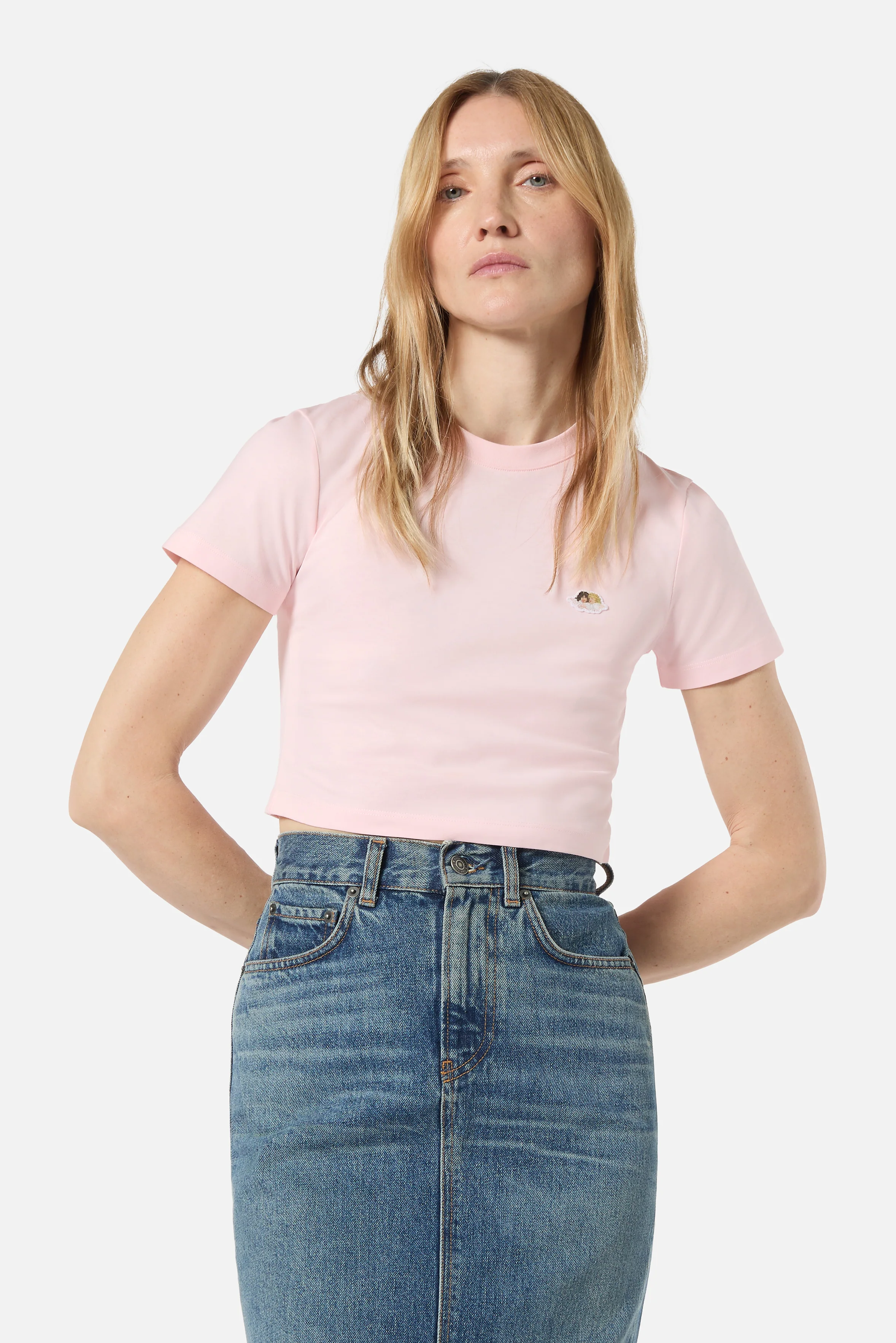 Angels Patch Cropped T-Shirt Pink - Image 4