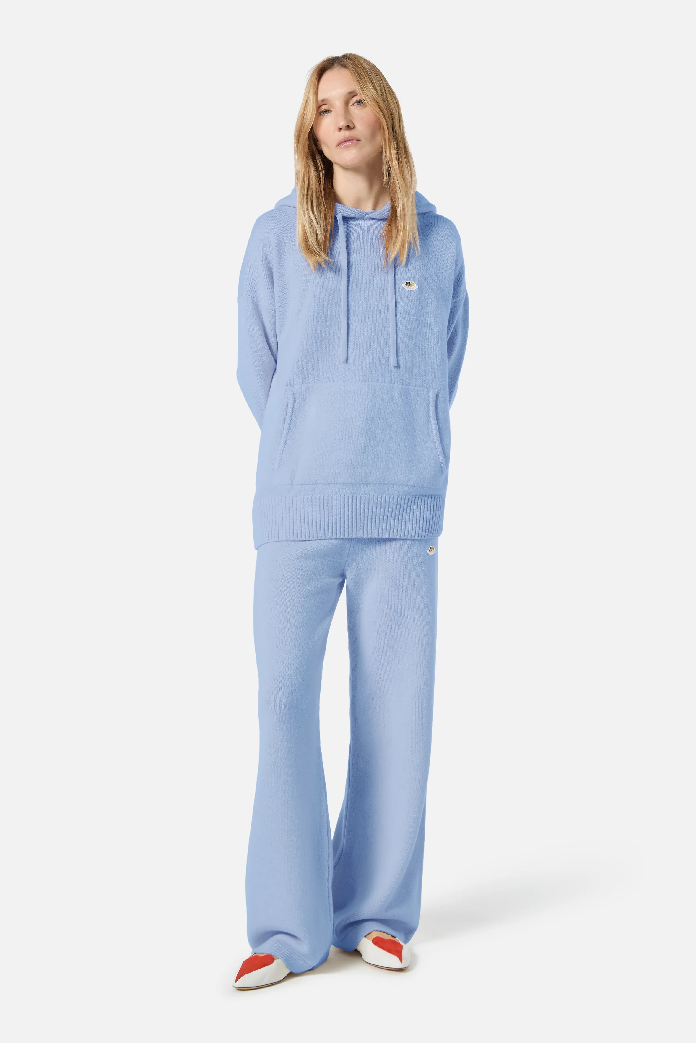 Angels Patch Knit Hoodie Light Blue - Image 3