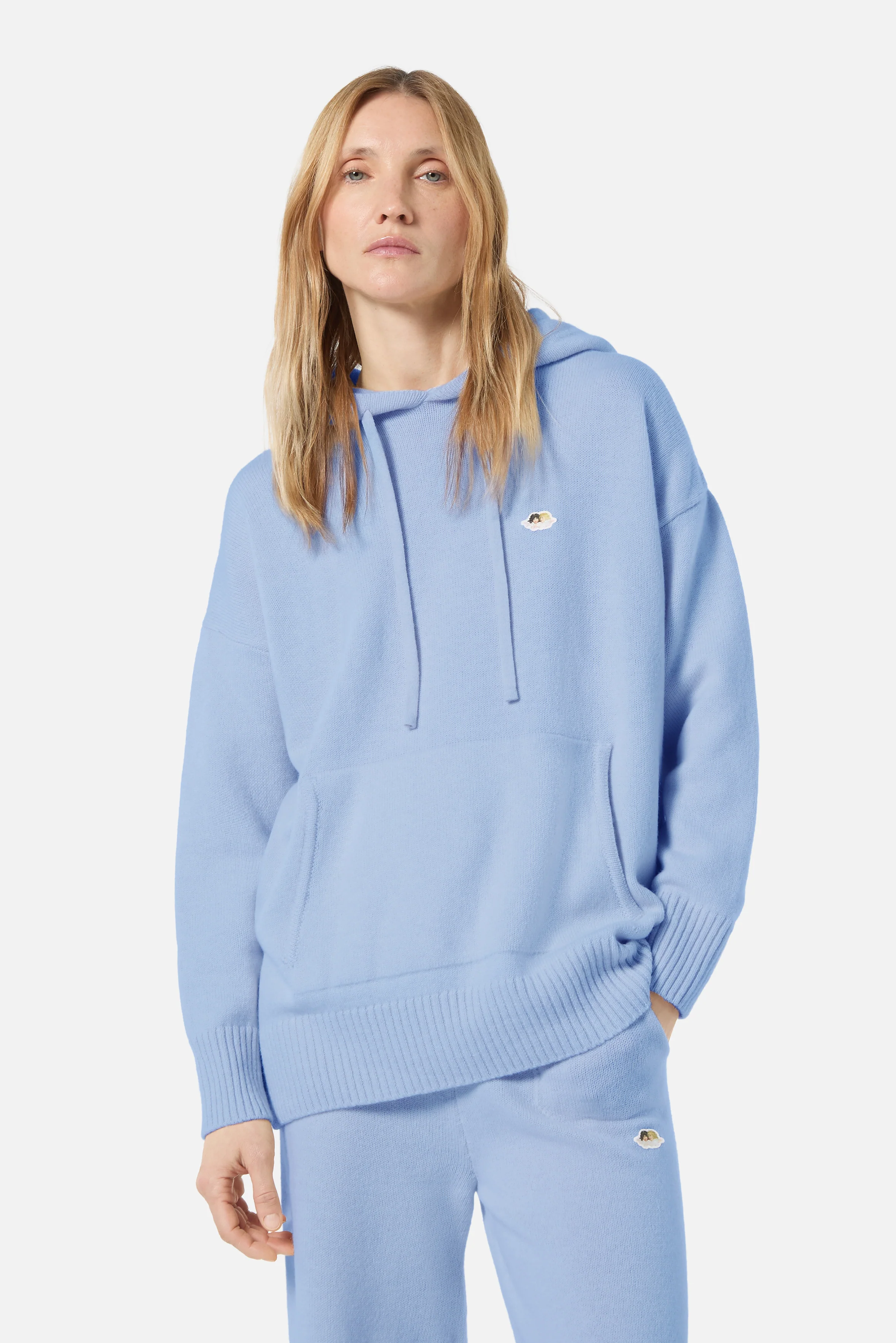 Angels Patch Knit Hoodie Light Blue - Image 4