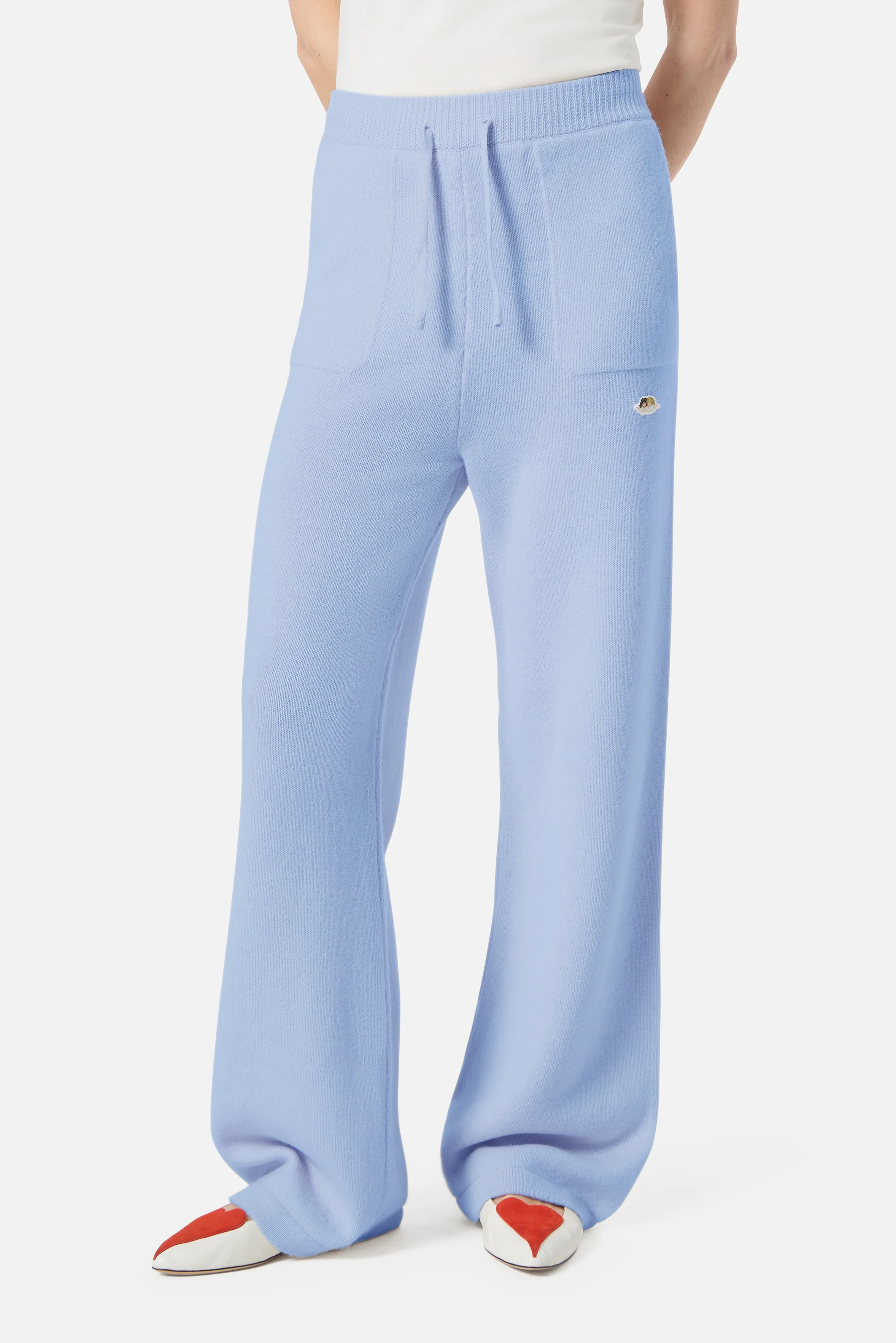 Angels Patch Knit Trousers Light Blue - Image 3