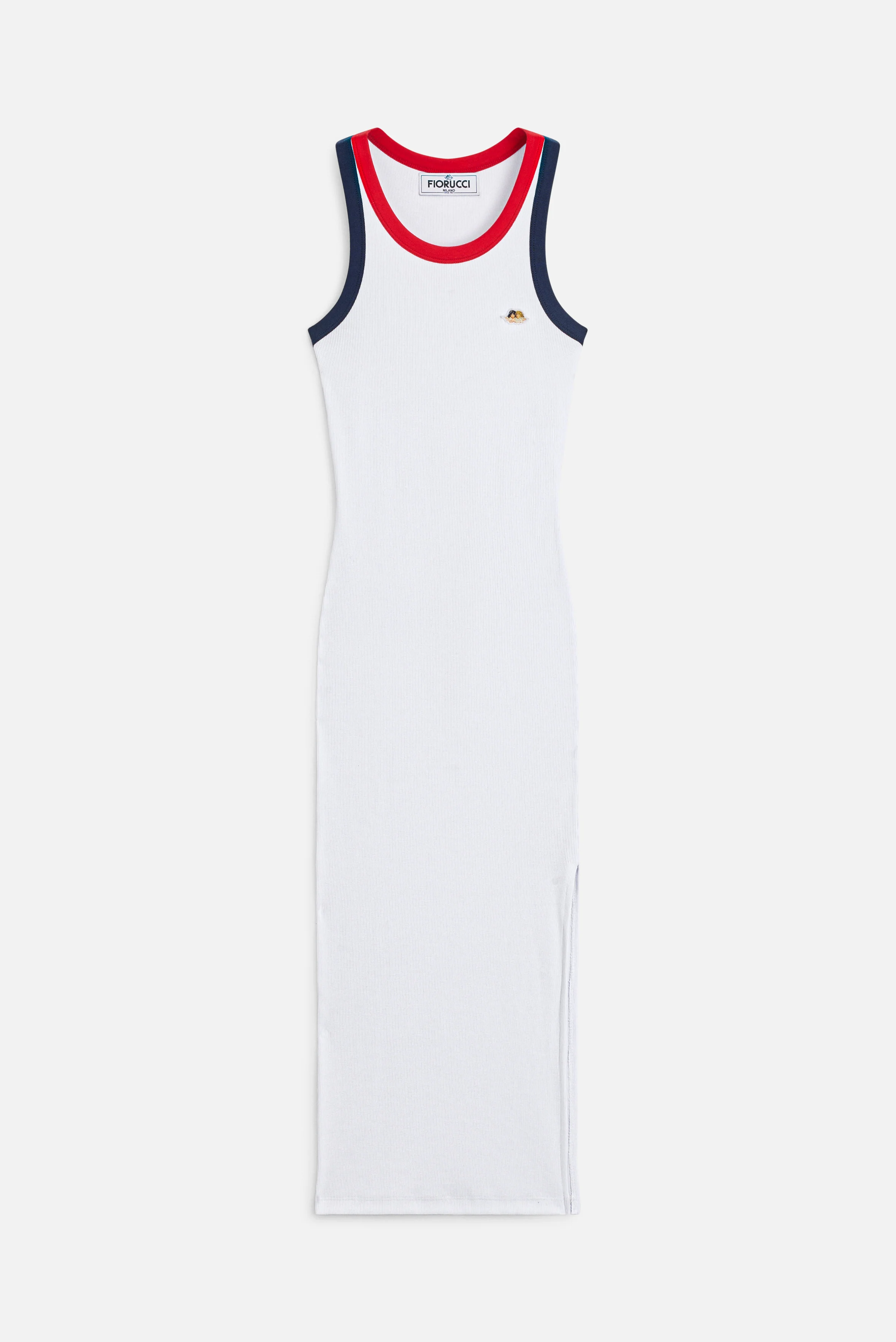 Contrast Trims Angels Patch Midi Dress White