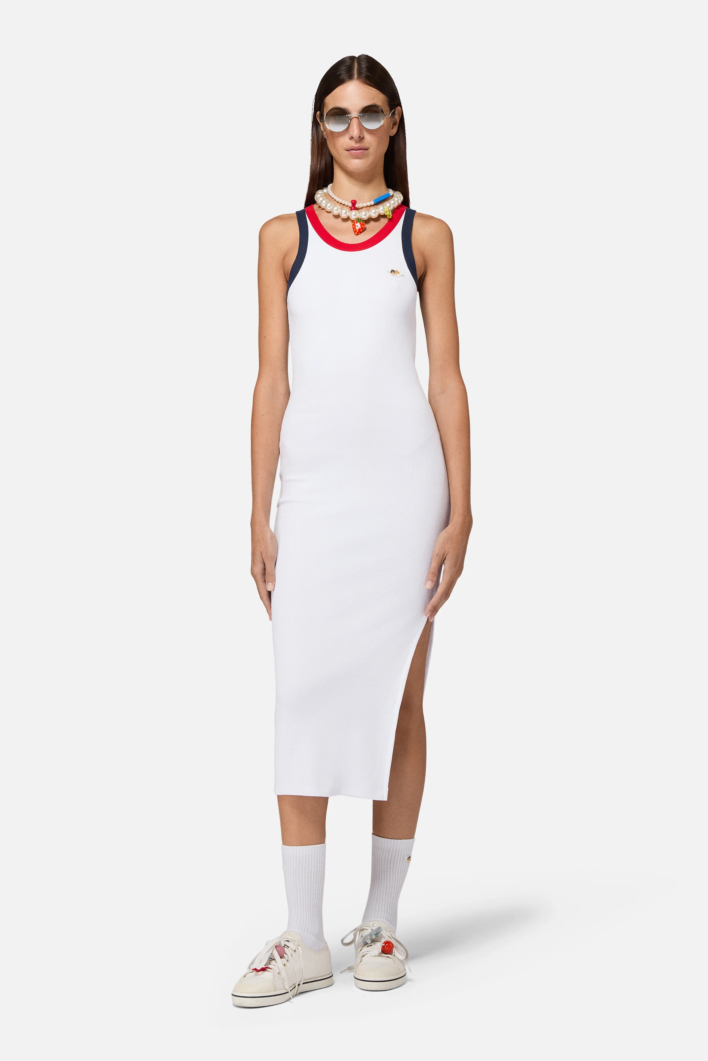 Contrast Trims Angels Patch Midi Dress White - Image 2
