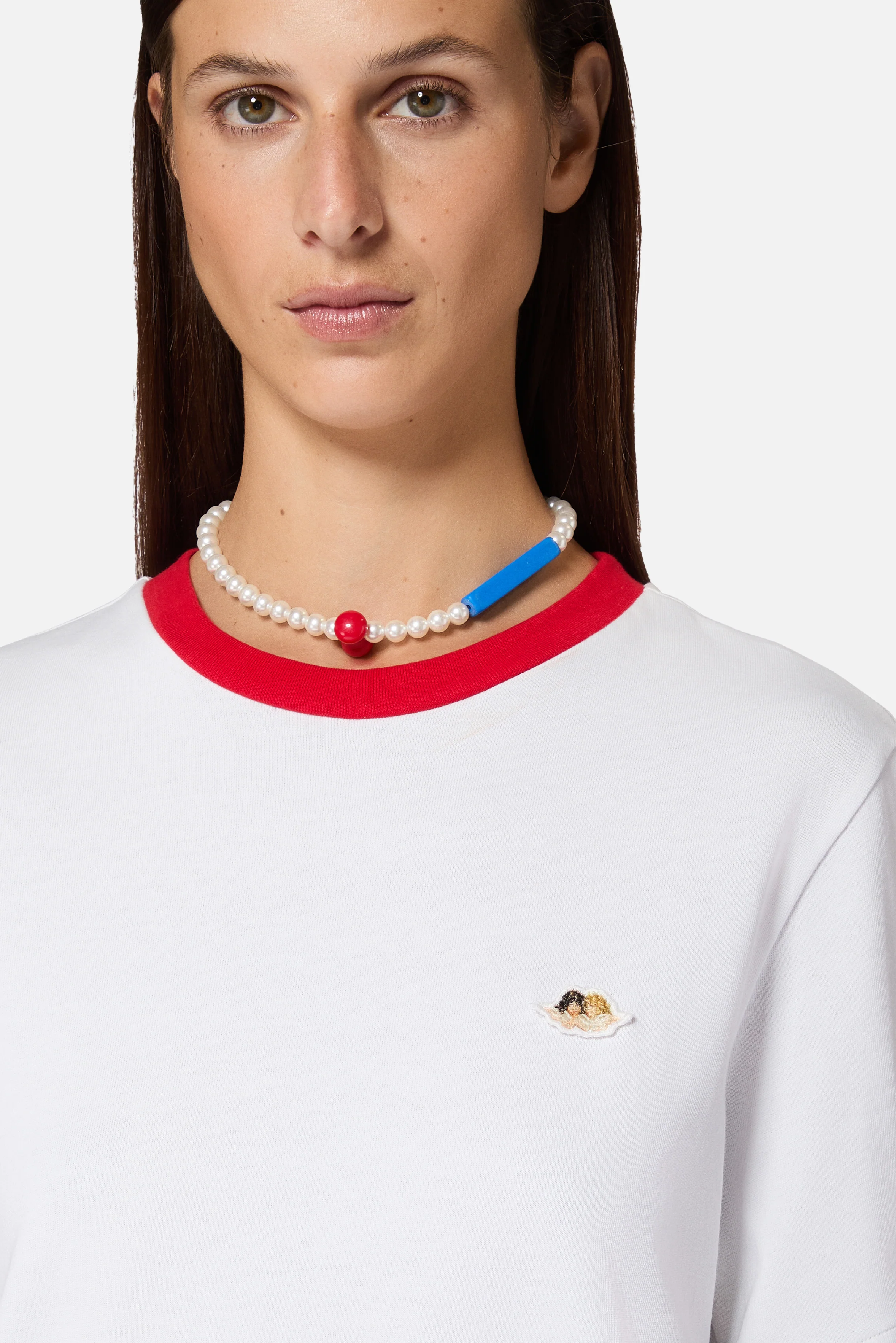 Contrast Trims Angels Patch Regular T-Shirt White - Image 4