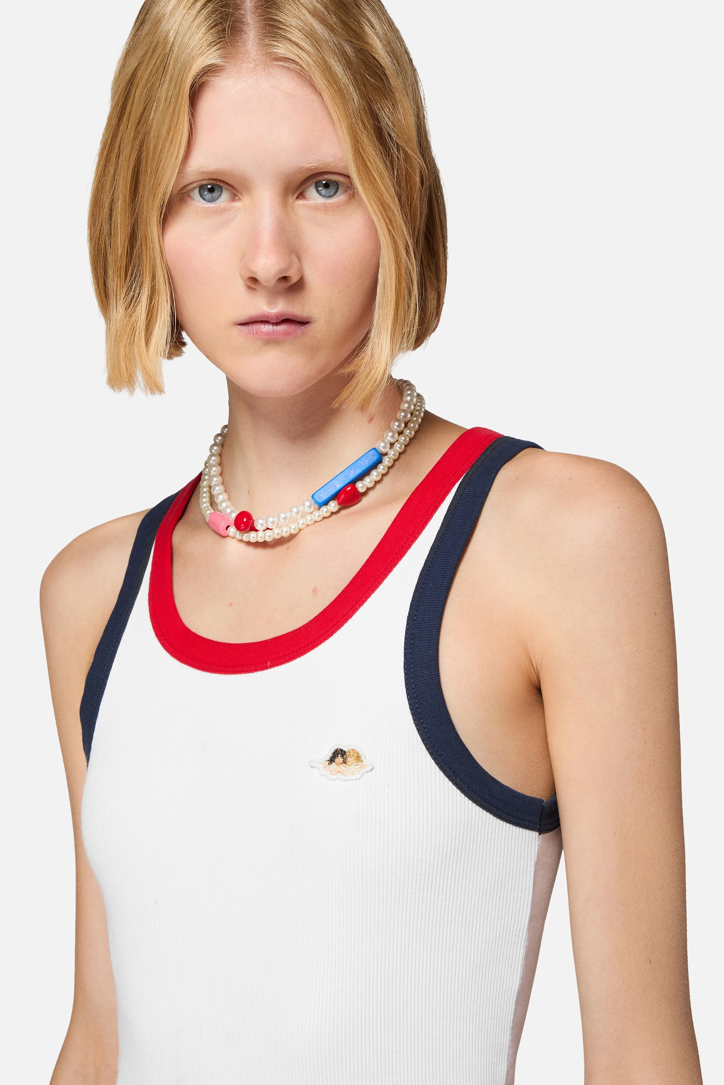 Contrast Trims Angels Patch Tank Top White - Image 4