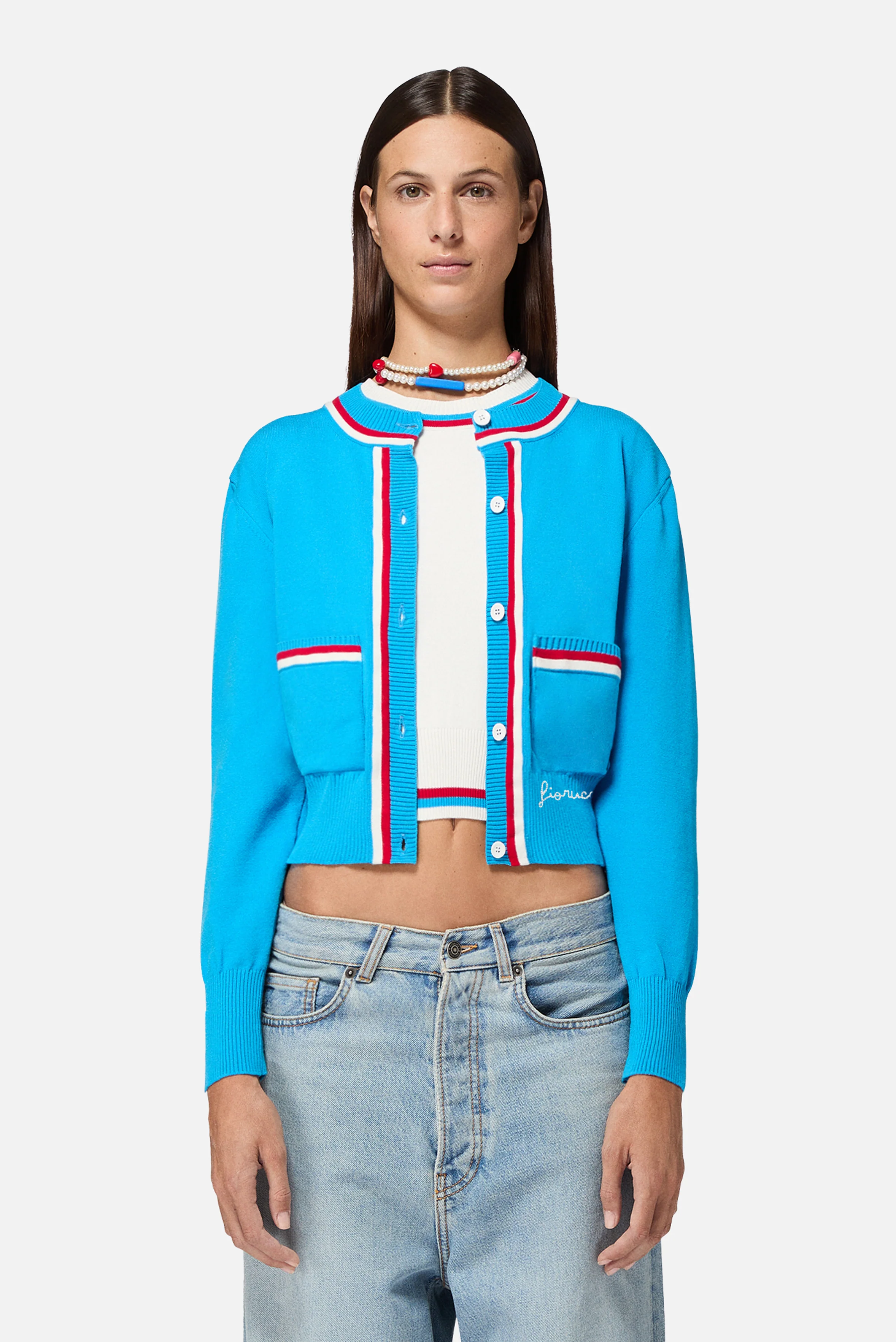 Contrast Trims Cardigan Light Blue - Image 2