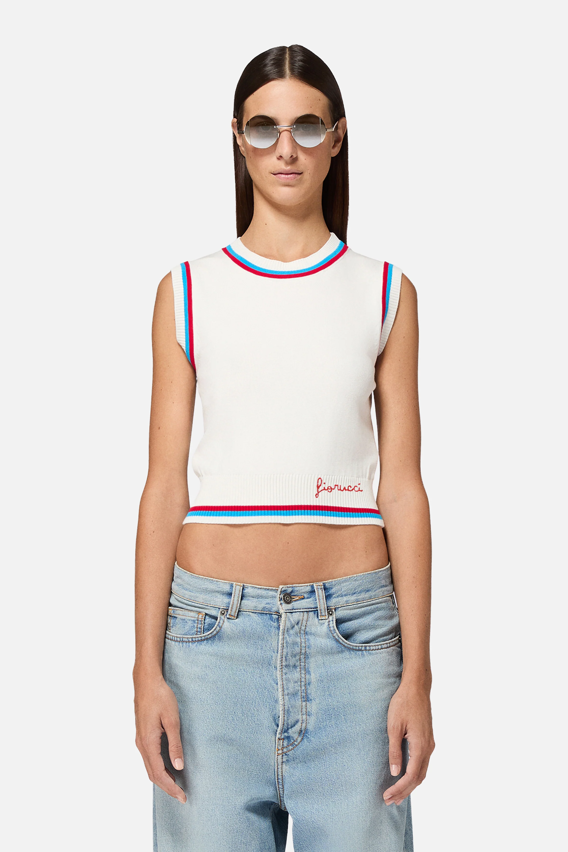 Contrast Trims Knit Tank Top White - Image 2