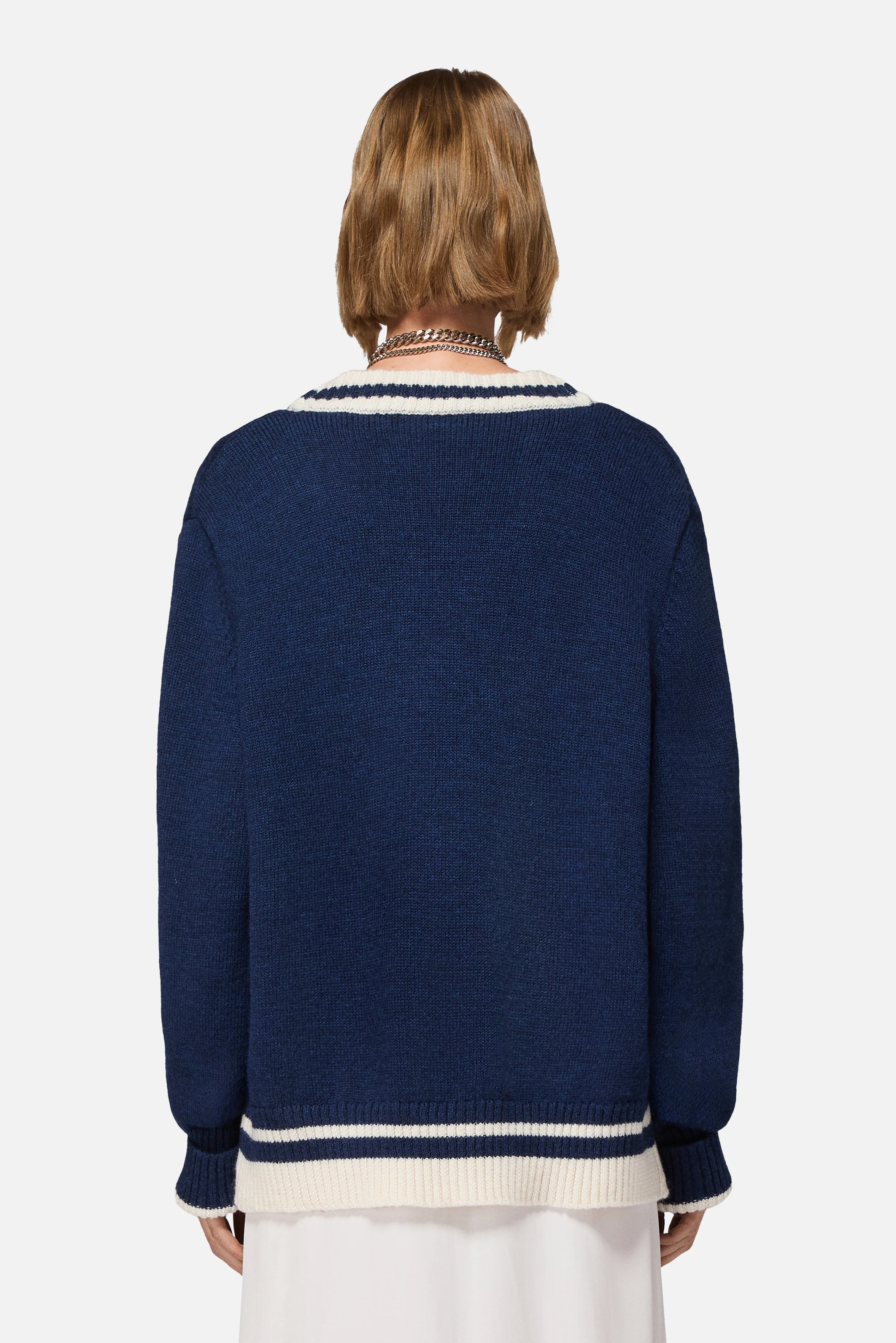 Double Angels Embroidered Wool Cardigan Navy - Image 3