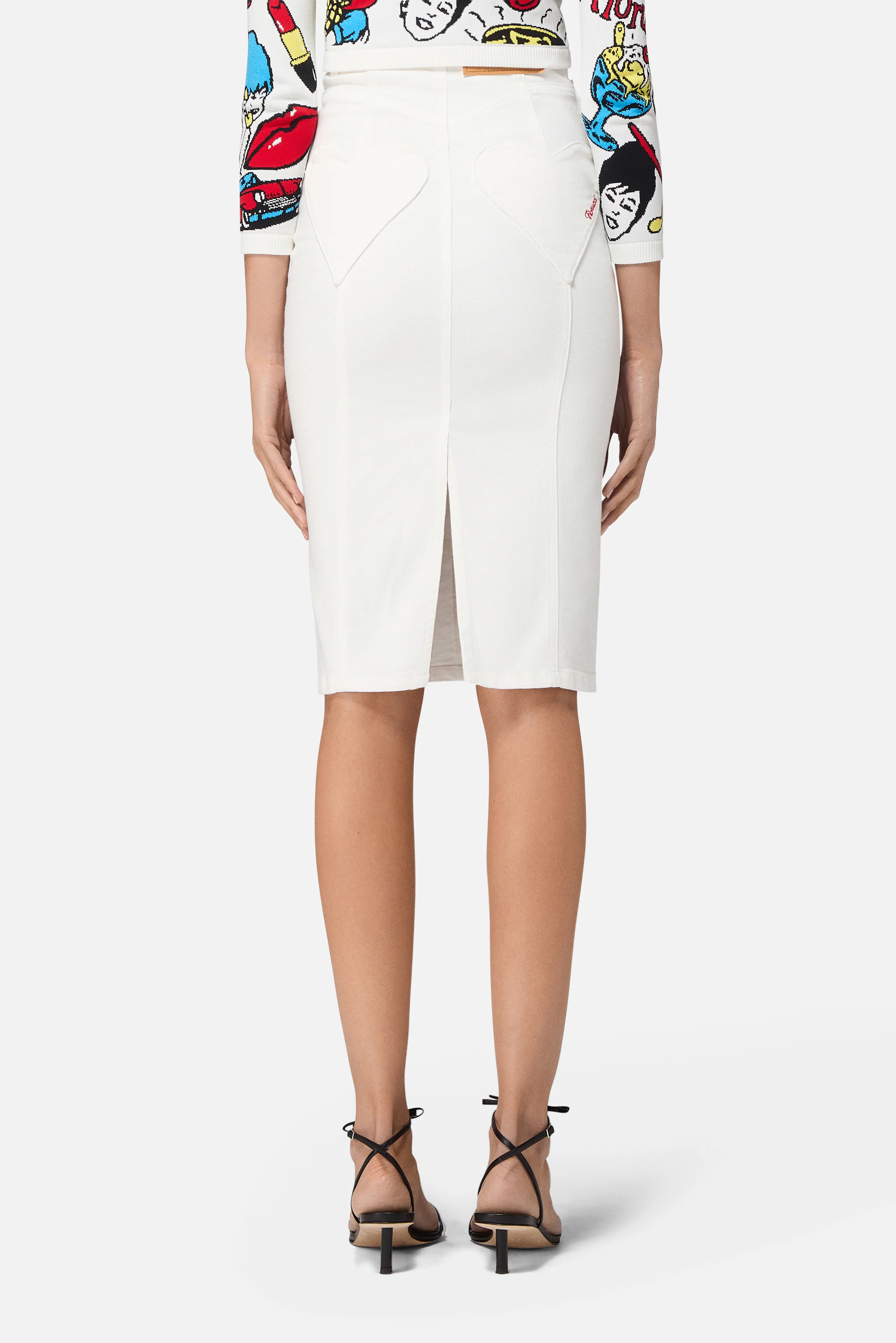 Double Heart Pockets Midi Skirt White - Image 3
