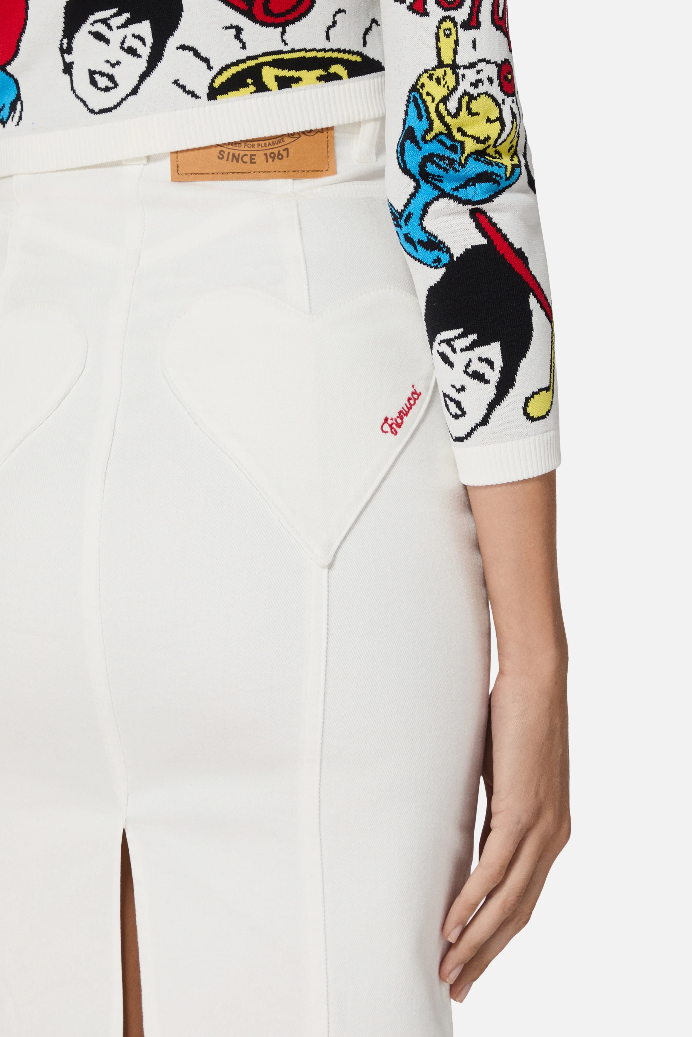 Double Heart Pockets Midi Skirt White - Image 4