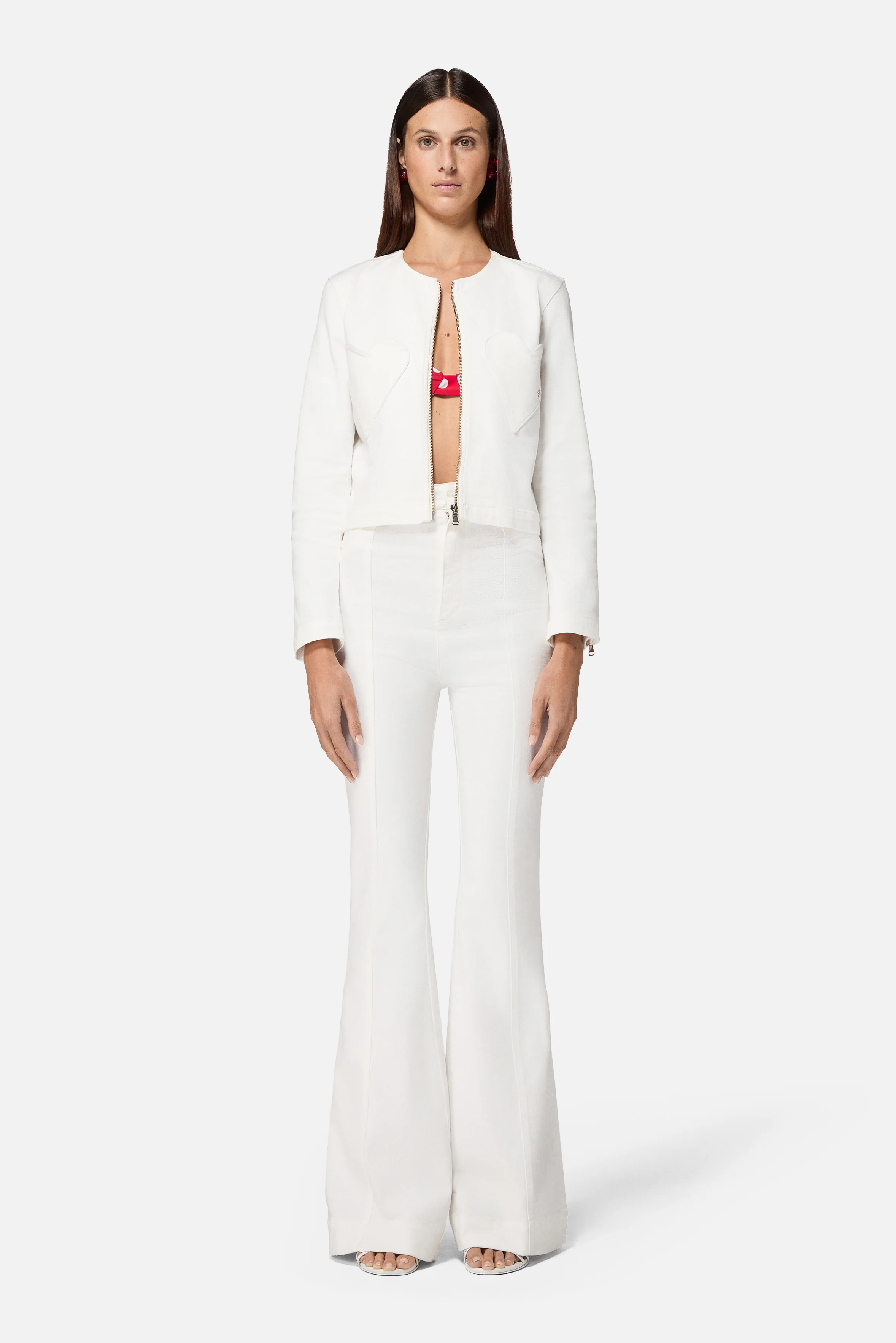 Double Heart Skinny Flared Jeans White - Image 3