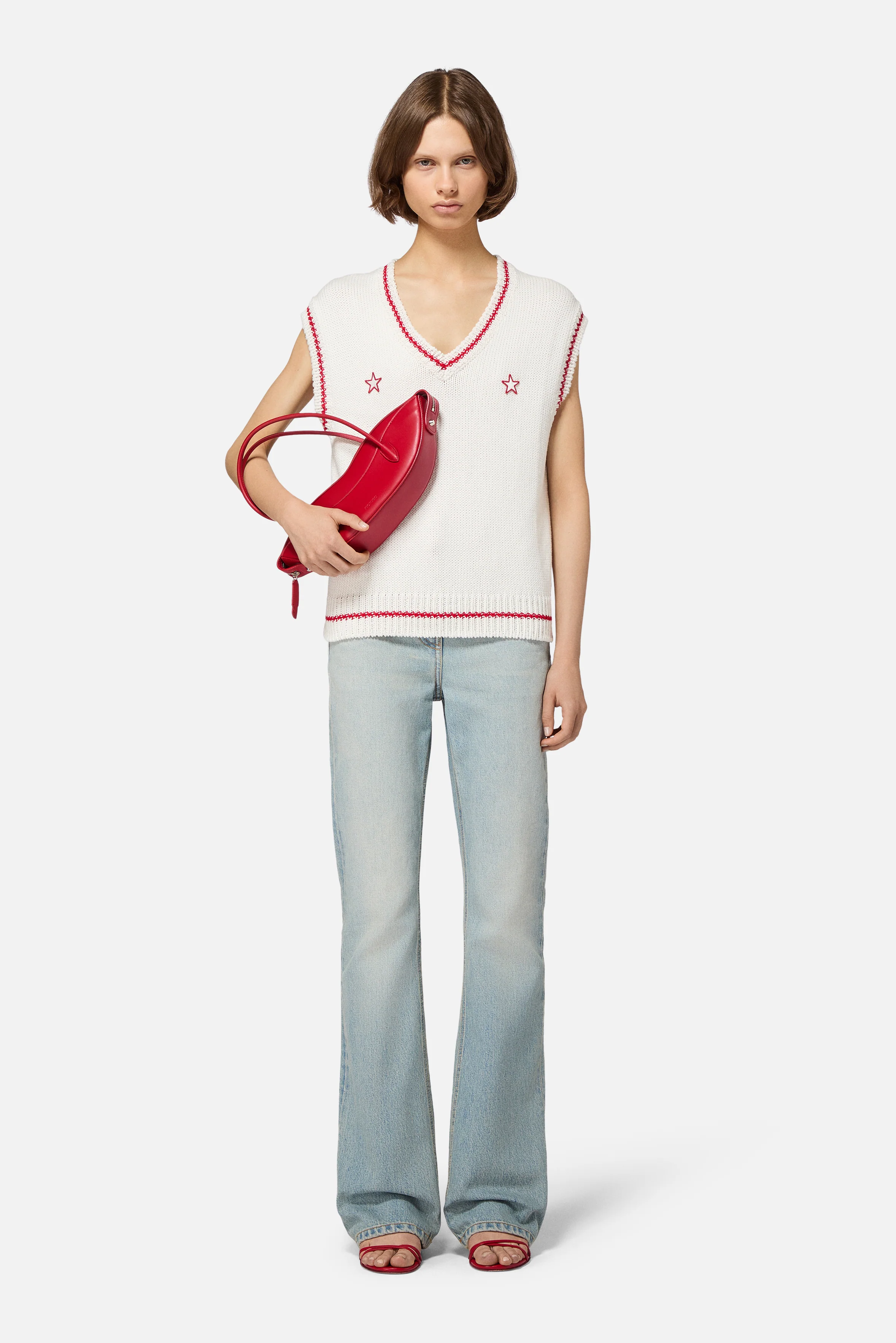 Double Star Patch Flared Jeans Light Blue - Image 3