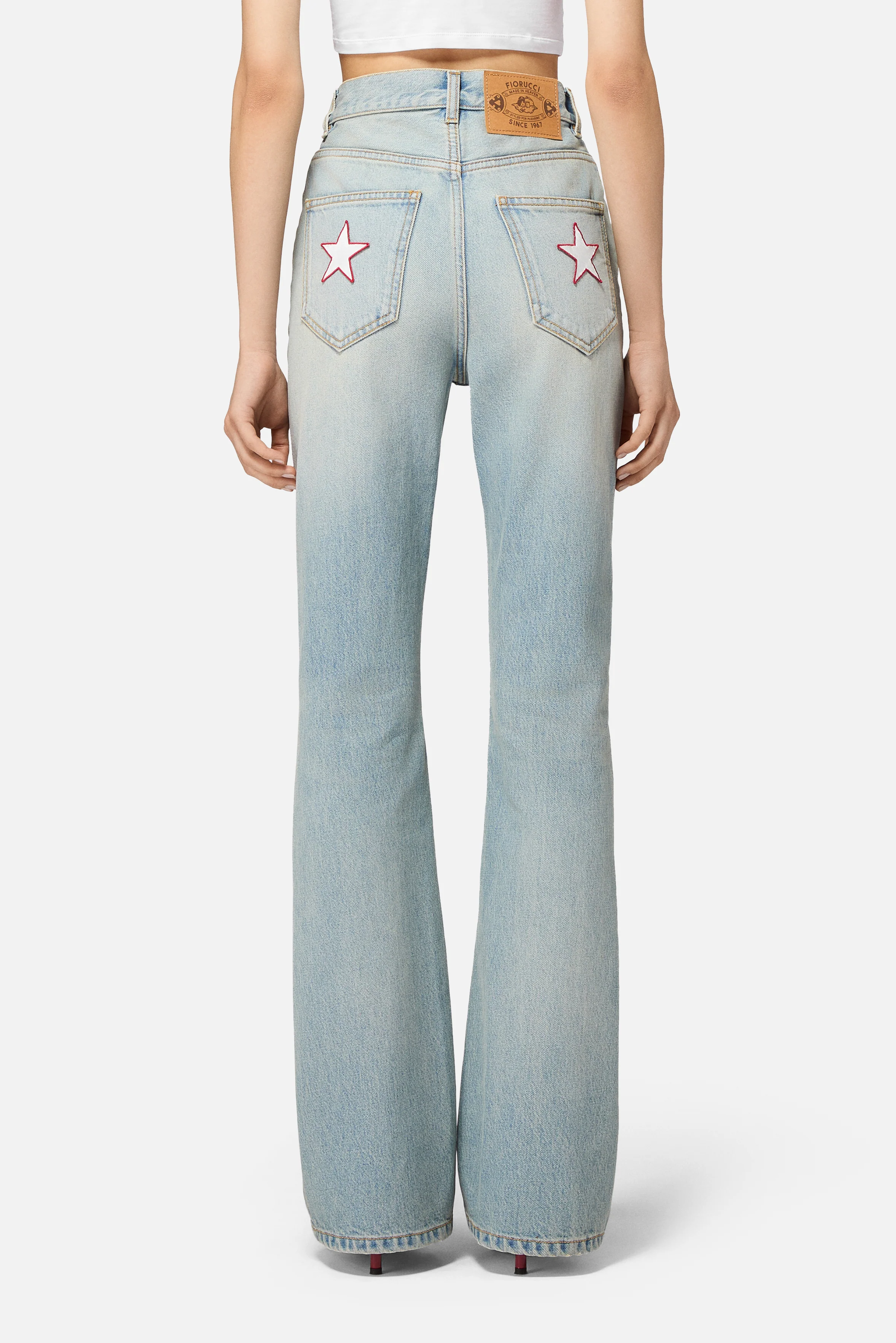 Double Star Patch Flared Jeans Light Blue - Image 4