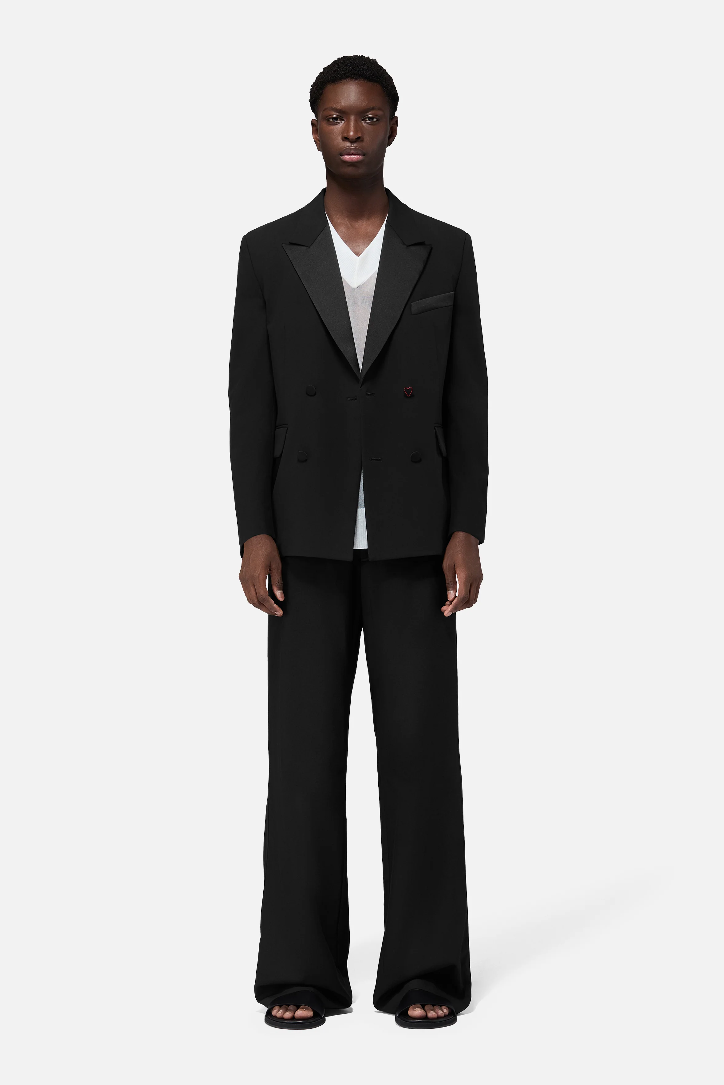 Heart Button Satin Trims Blazer Black - Image 3