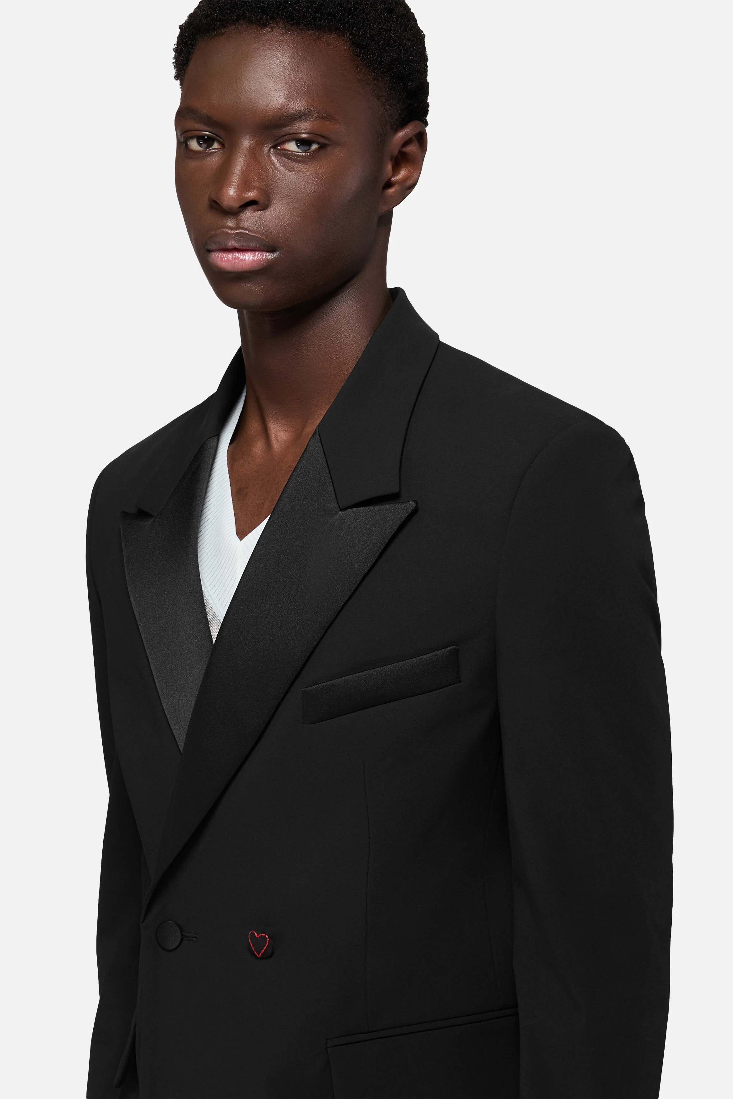 Heart Button Satin Trims Blazer Black - Image 5