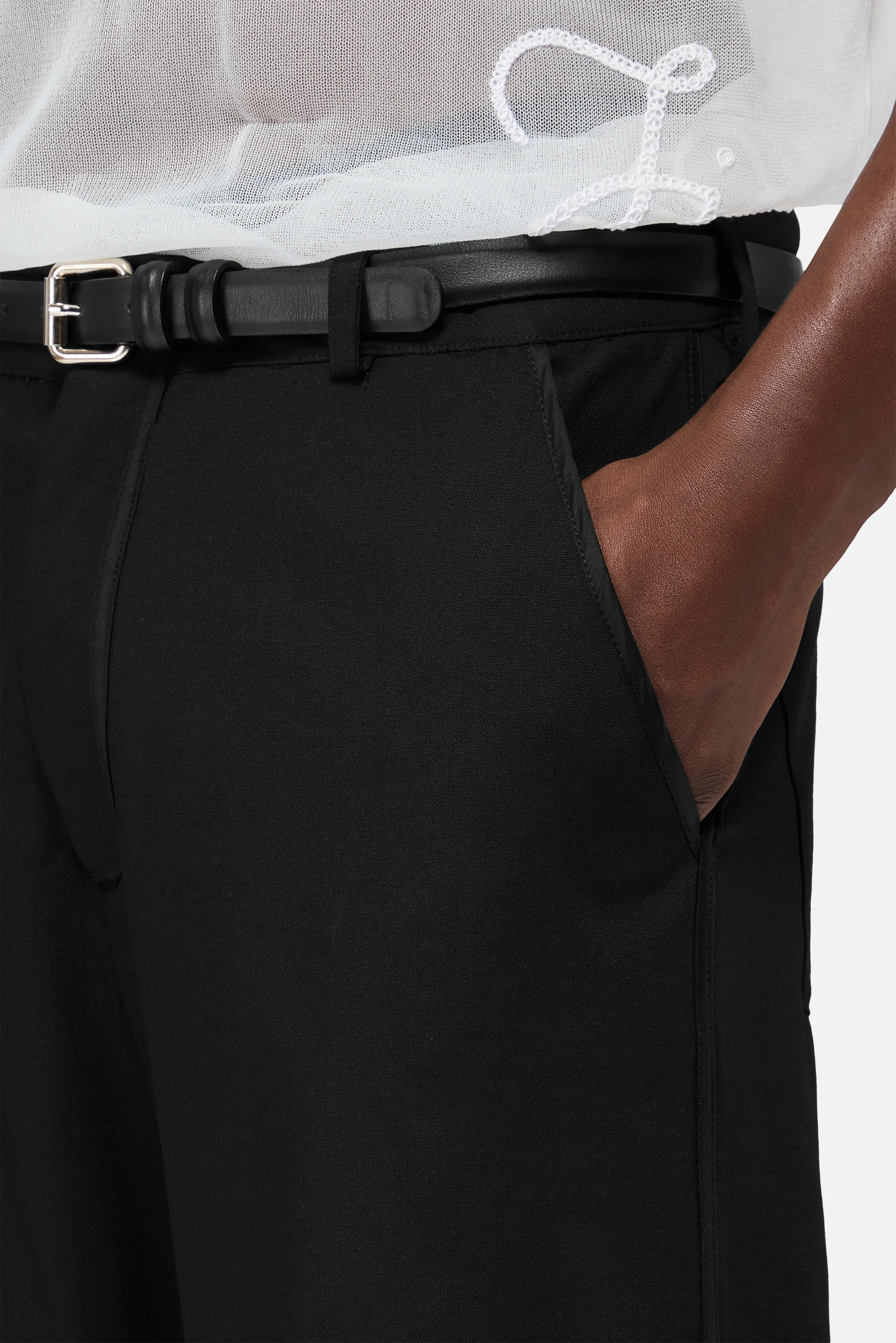 Heart Button Satin Trims Trousers Black - Image 4