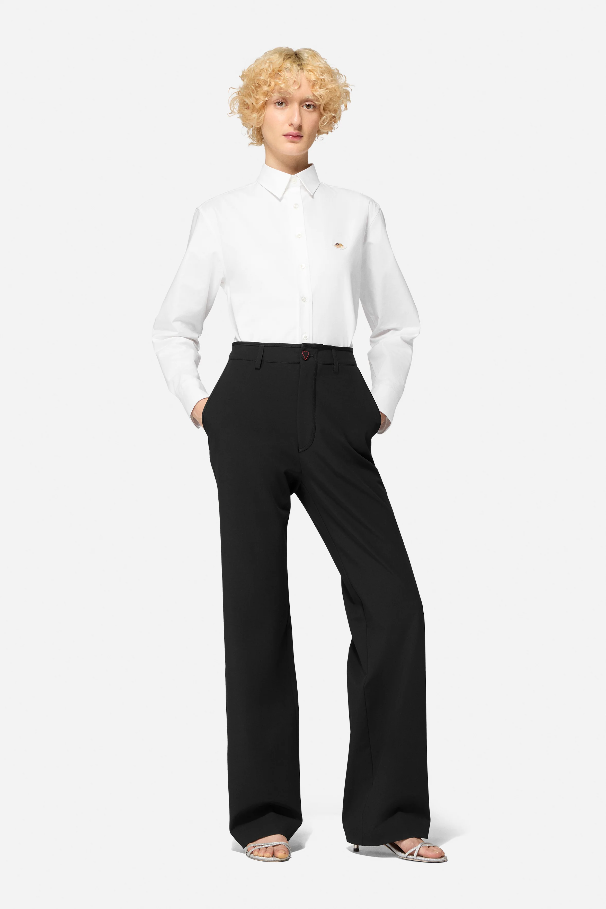 Heart Button Satin Trims Trousers Black - Image 3