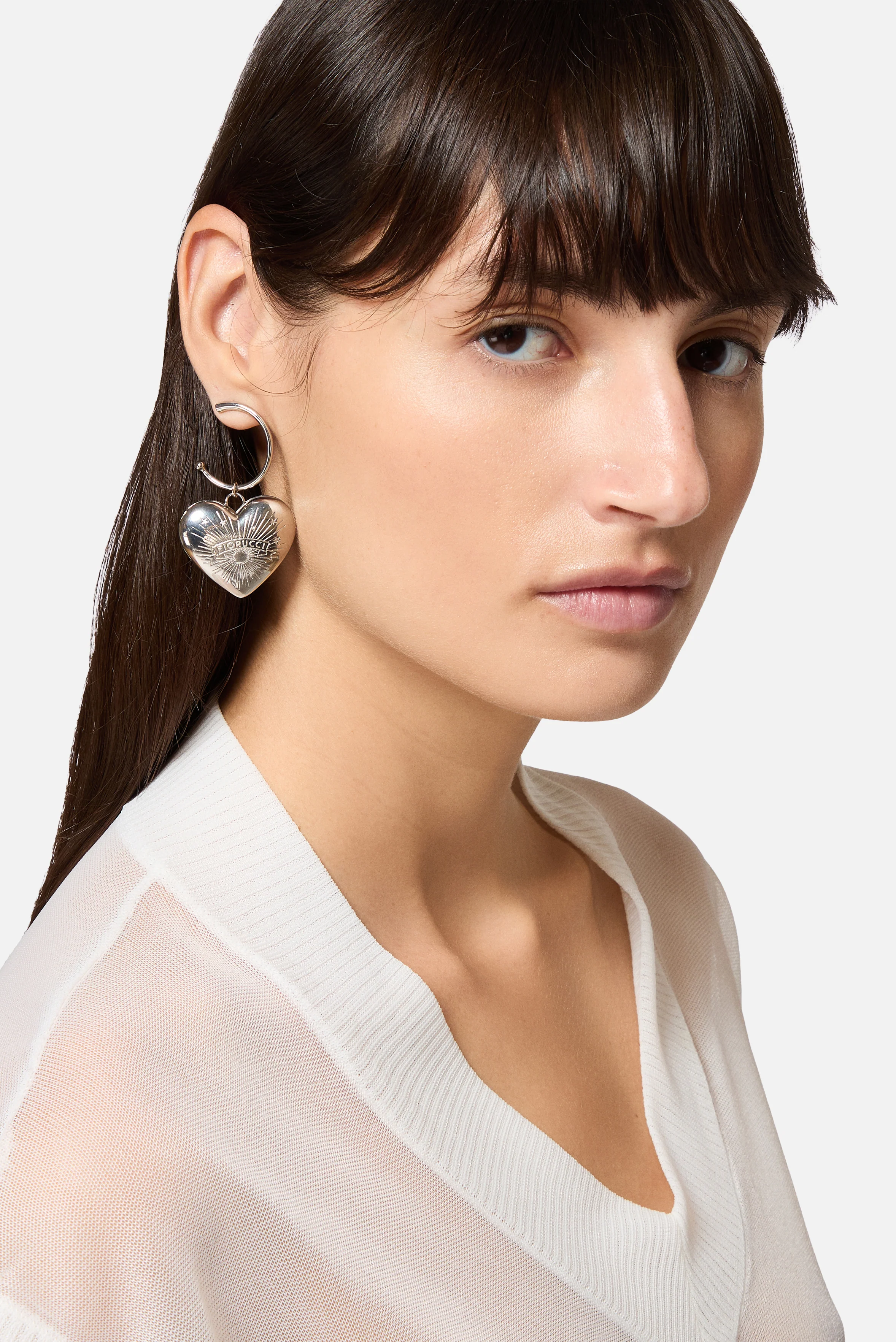 Heart Locket Logo Earrings Silver - Image 2