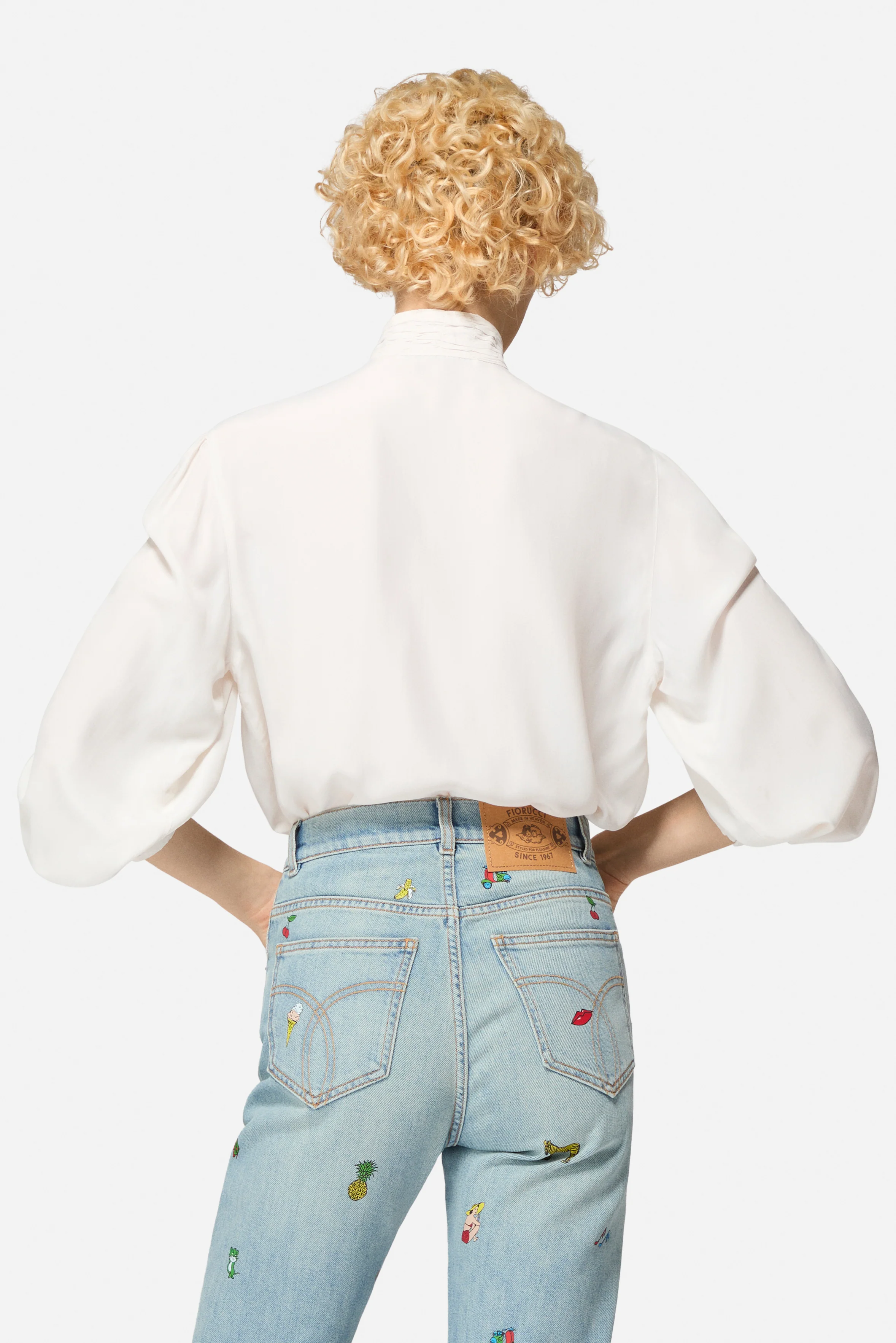 High Collar Long Blouse White - Image 4