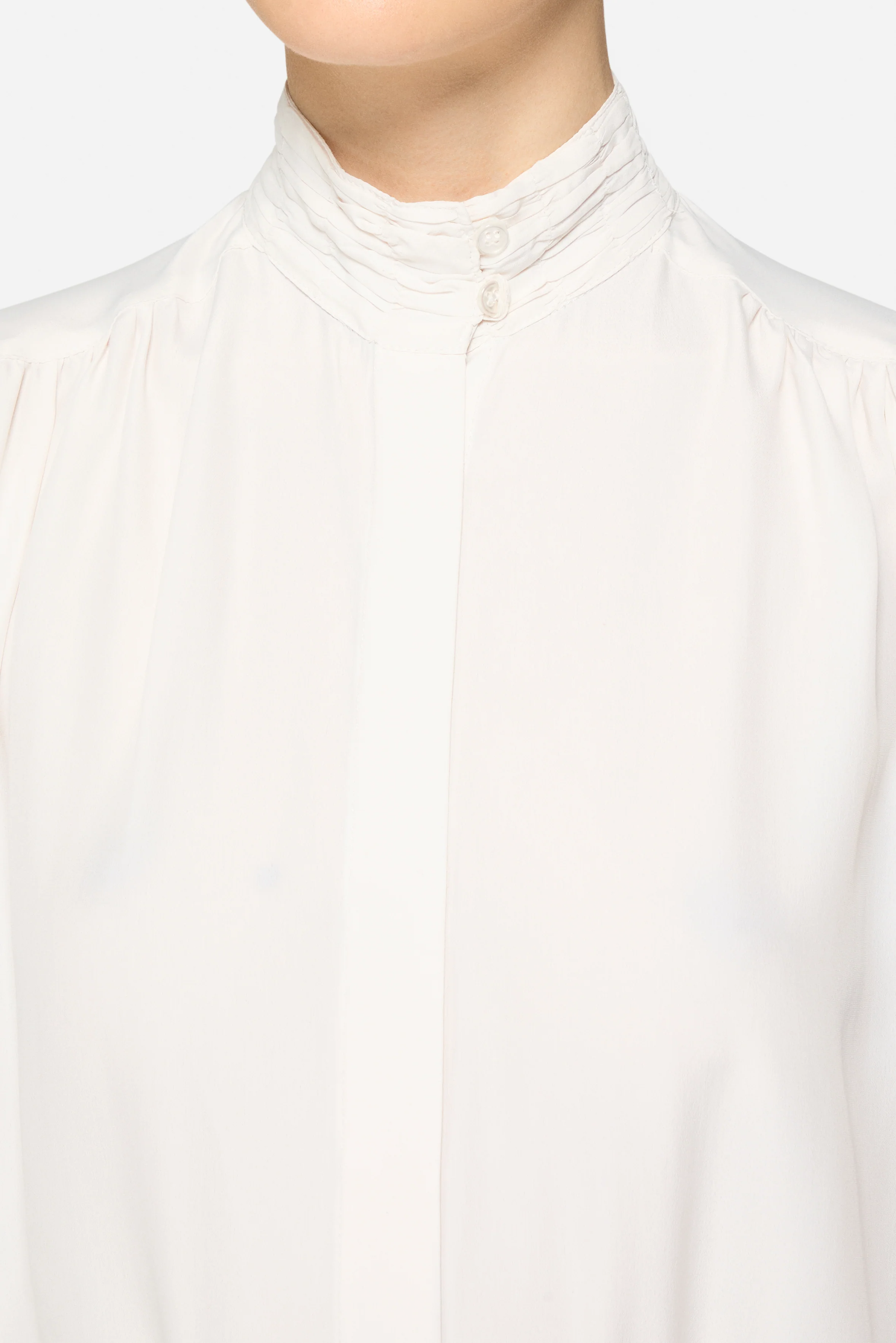 High Collar Long Blouse White - Image 5