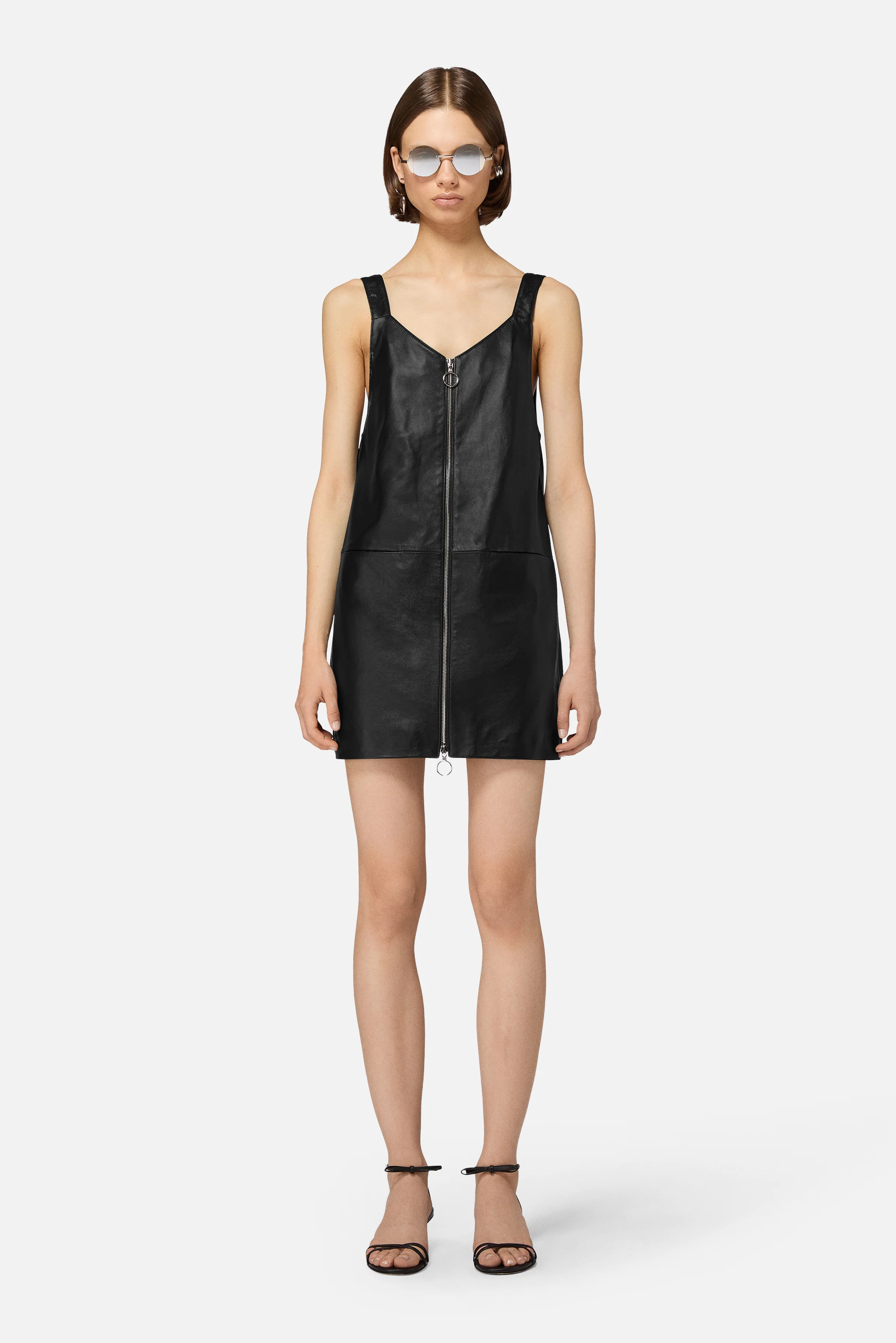 Leather Zippered Mini Dress Black - Image 3