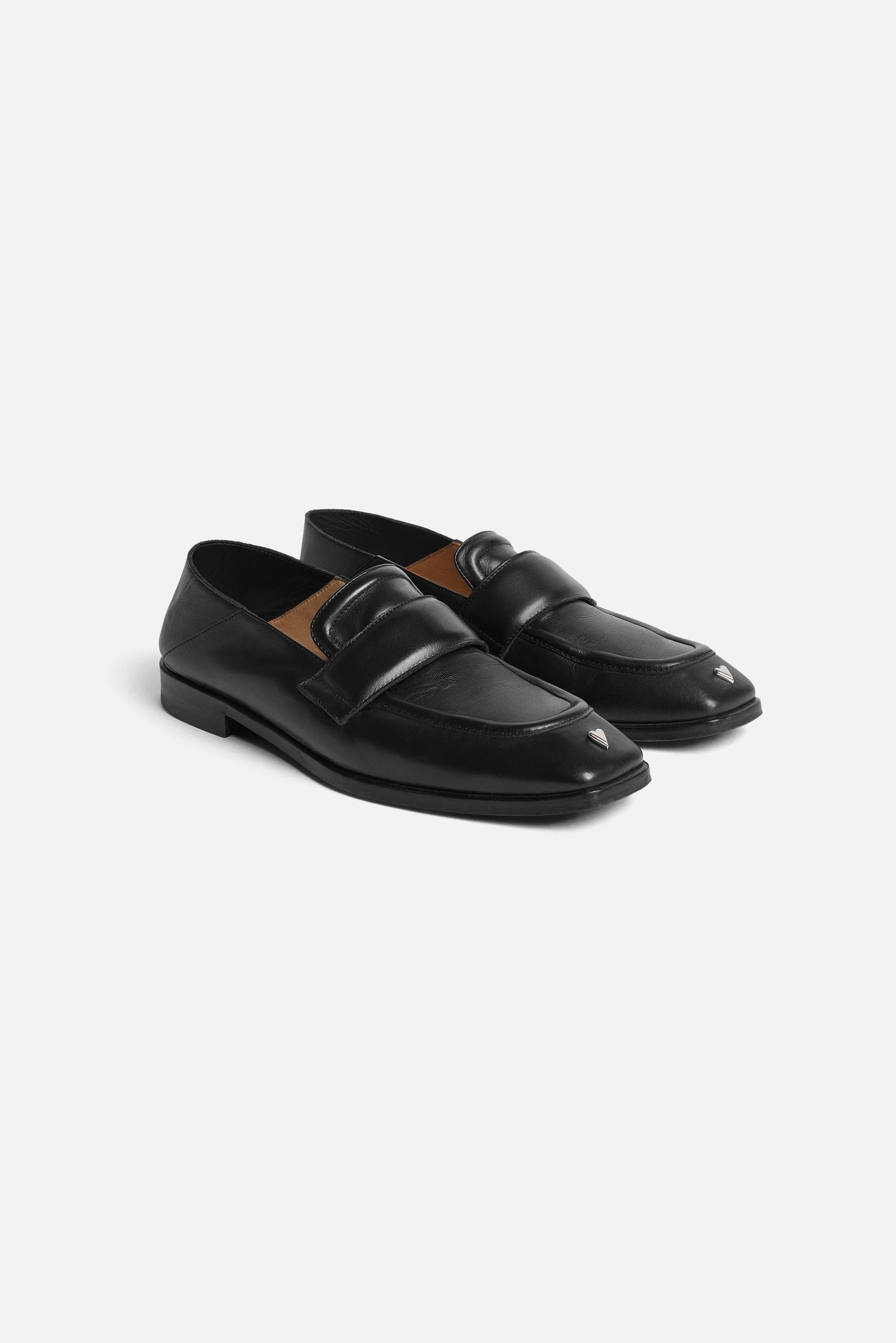 Mens Leather Heart Stud Loafers Black - Image 5