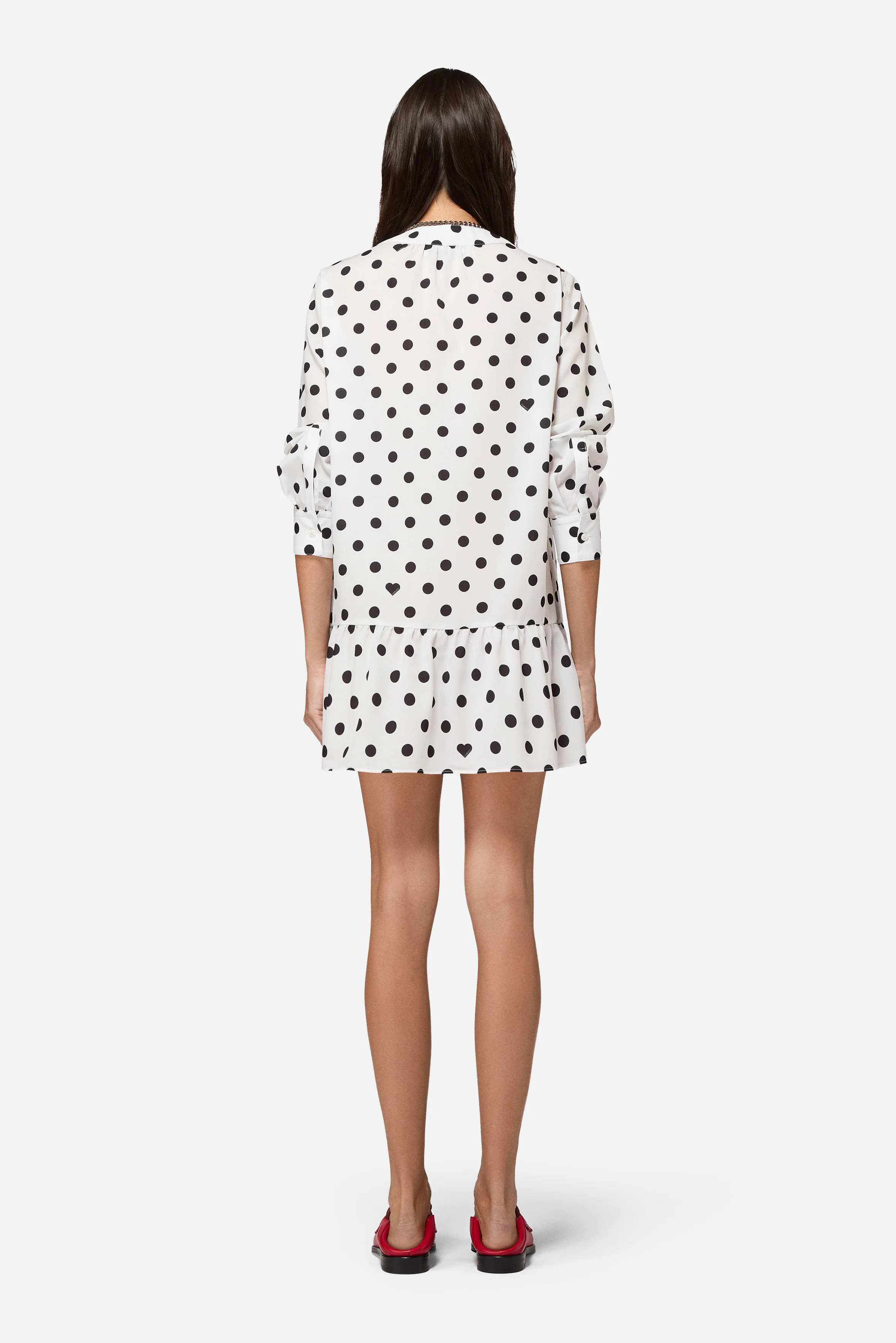 Polka Dot Crepe de Chine Ruffled Mini Dress White - Image 3