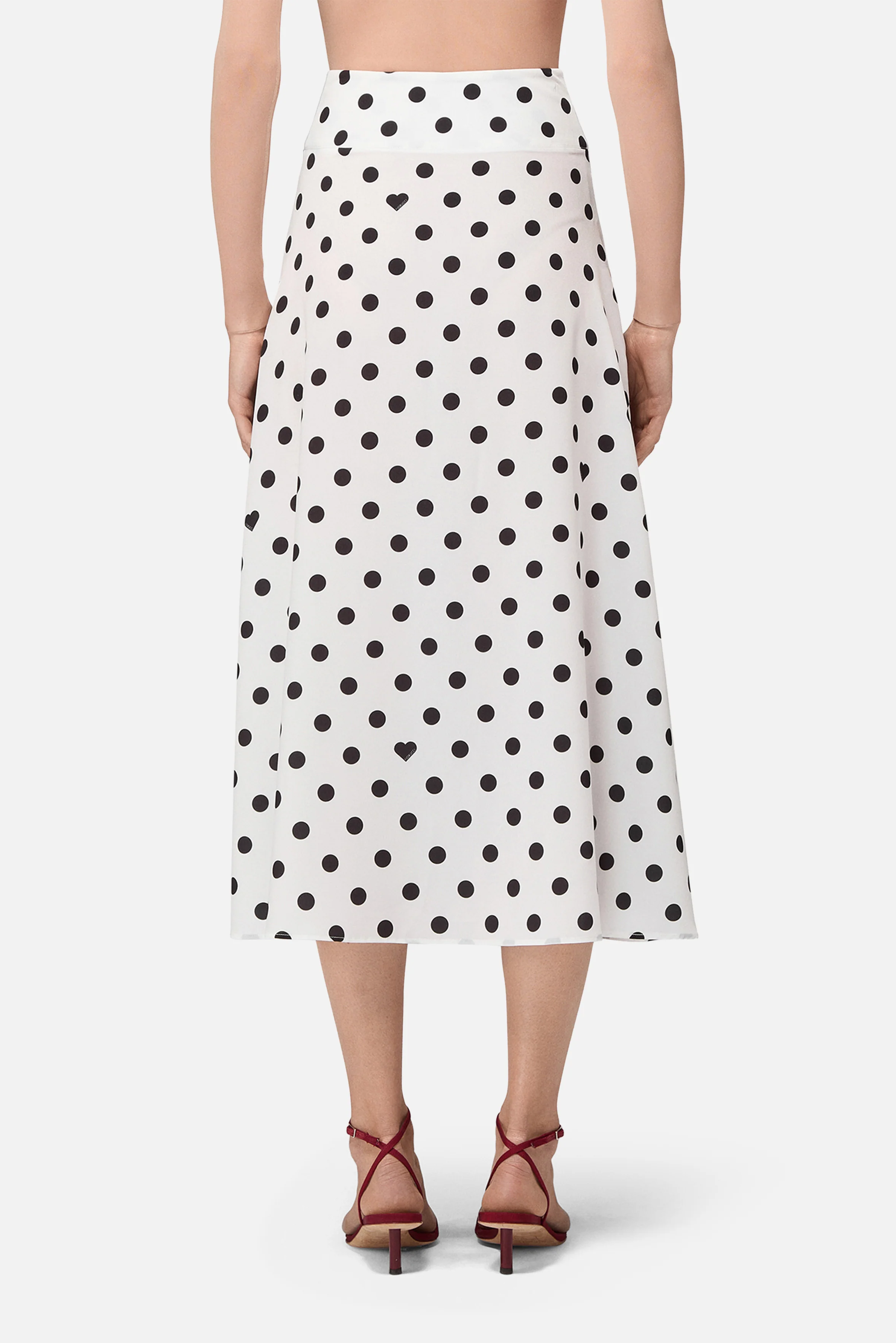 Polka Dot Gathered Midi Skirt White - Image 4