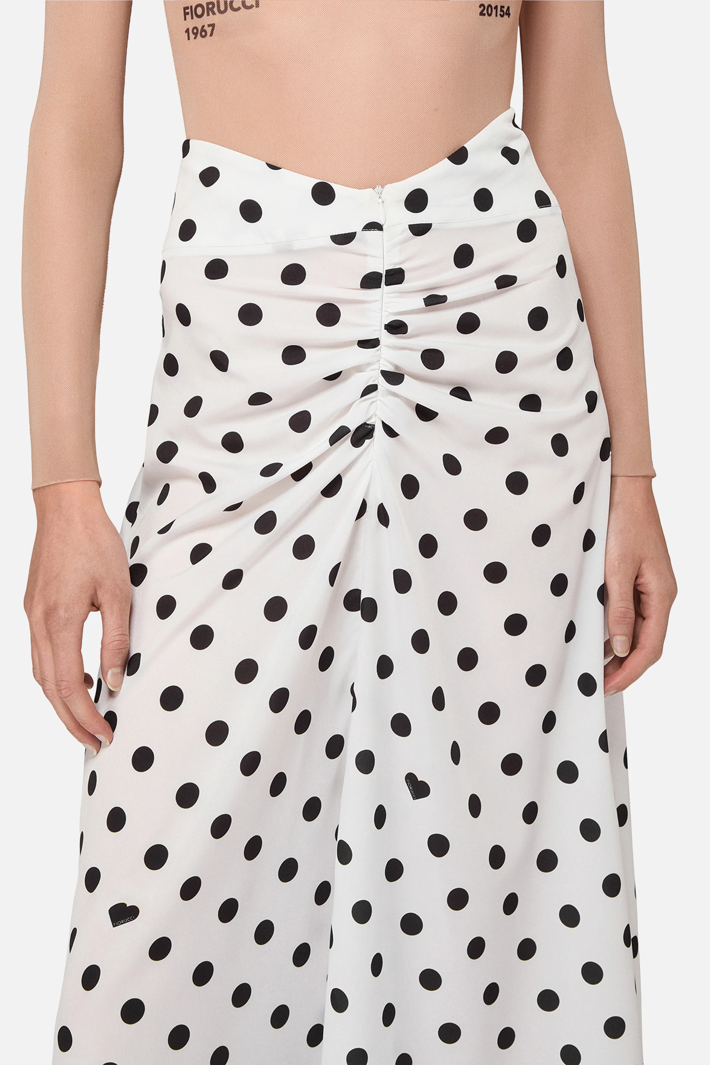 Polka Dot Gathered Midi Skirt White - Image 5