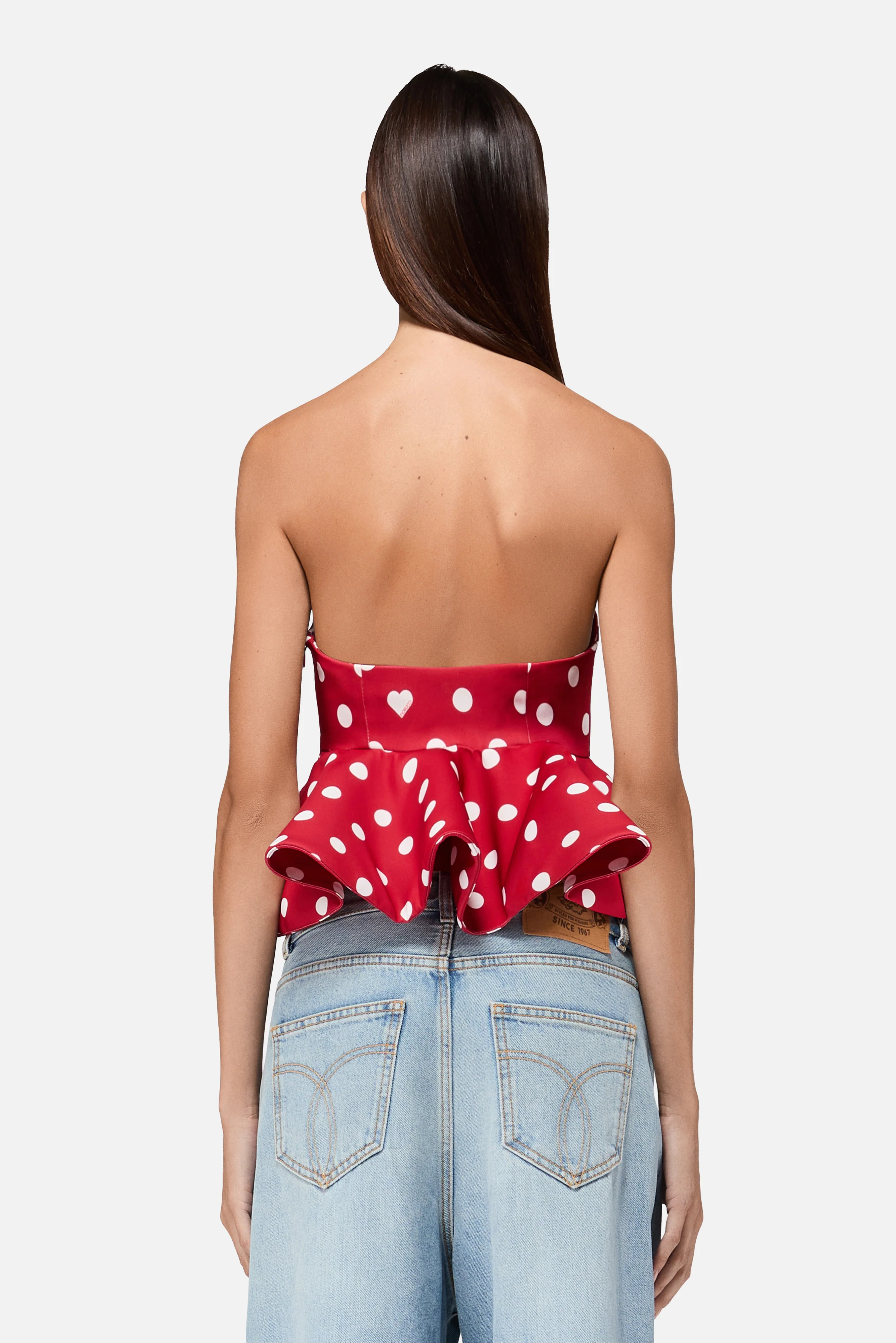 Polka Dot Peplum Crop Top Red - Image 3