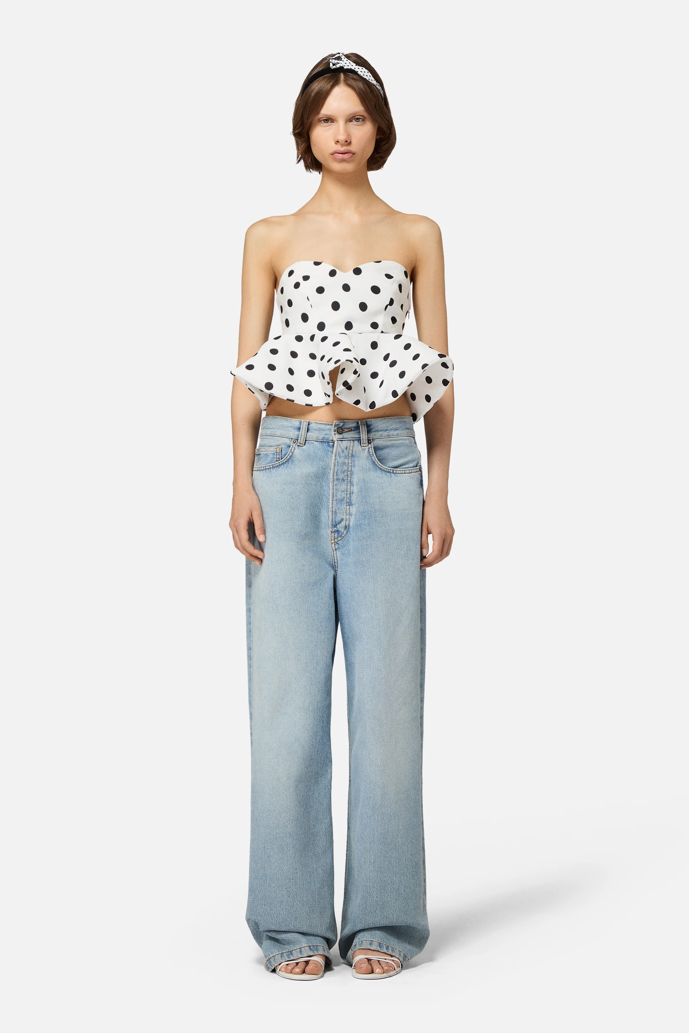 Polka Dot Peplum Crop Top White - Image 4