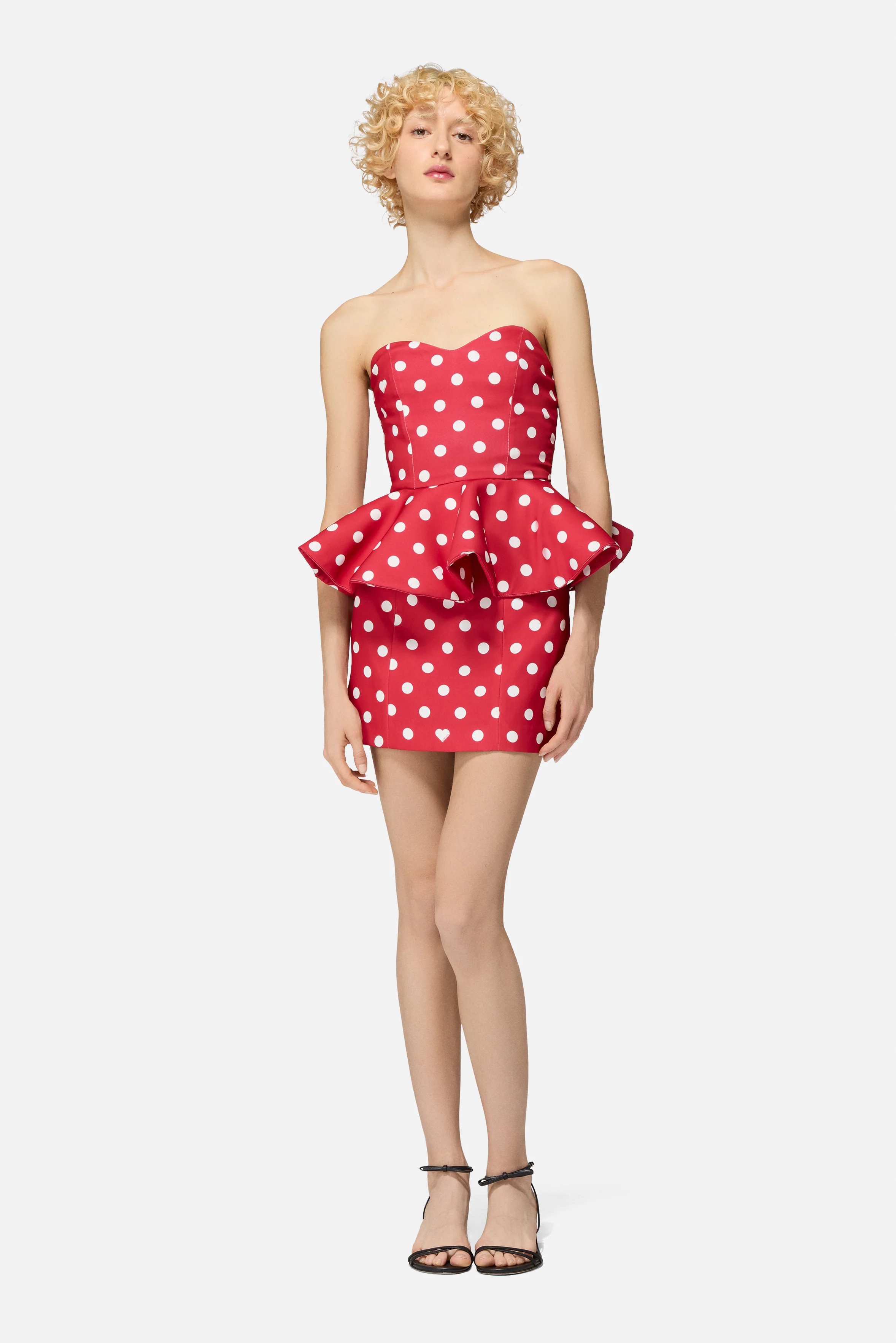 Polka Dot Peplum Mini Dress Red - Image 3