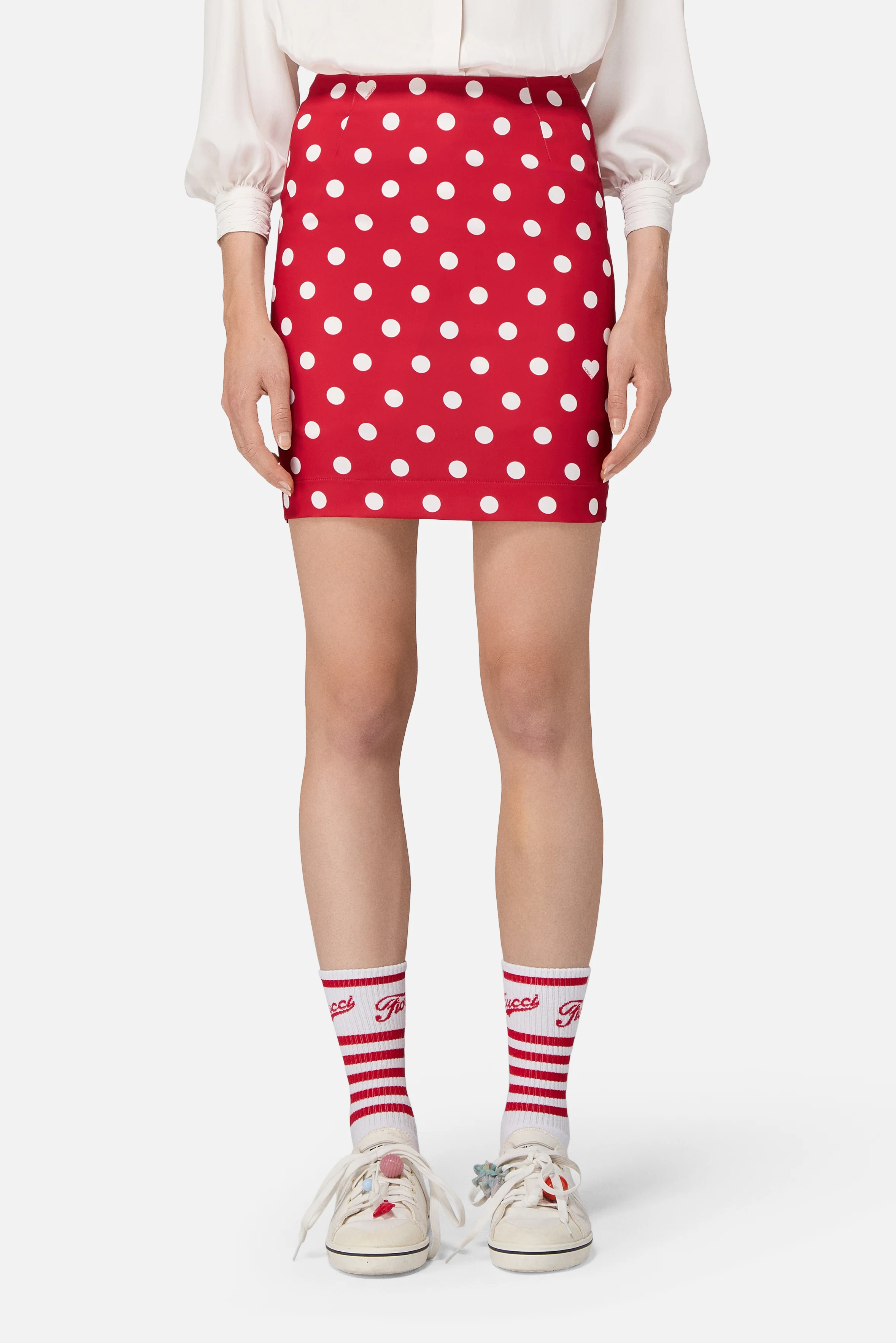 Polka Dot Ruffle Mini Skirt Red - Image 3
