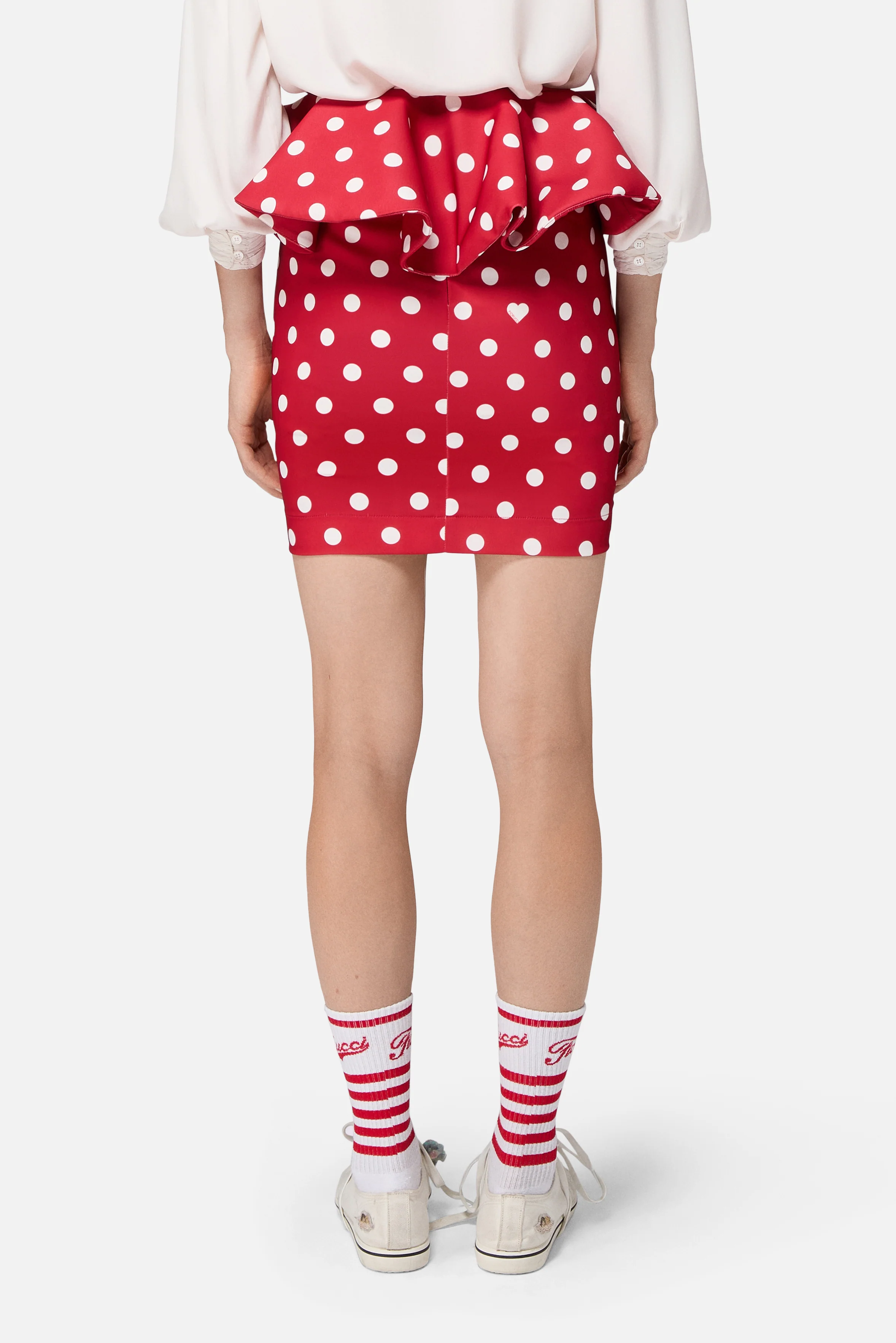 Polka Dot Ruffle Mini Skirt Red - Image 4