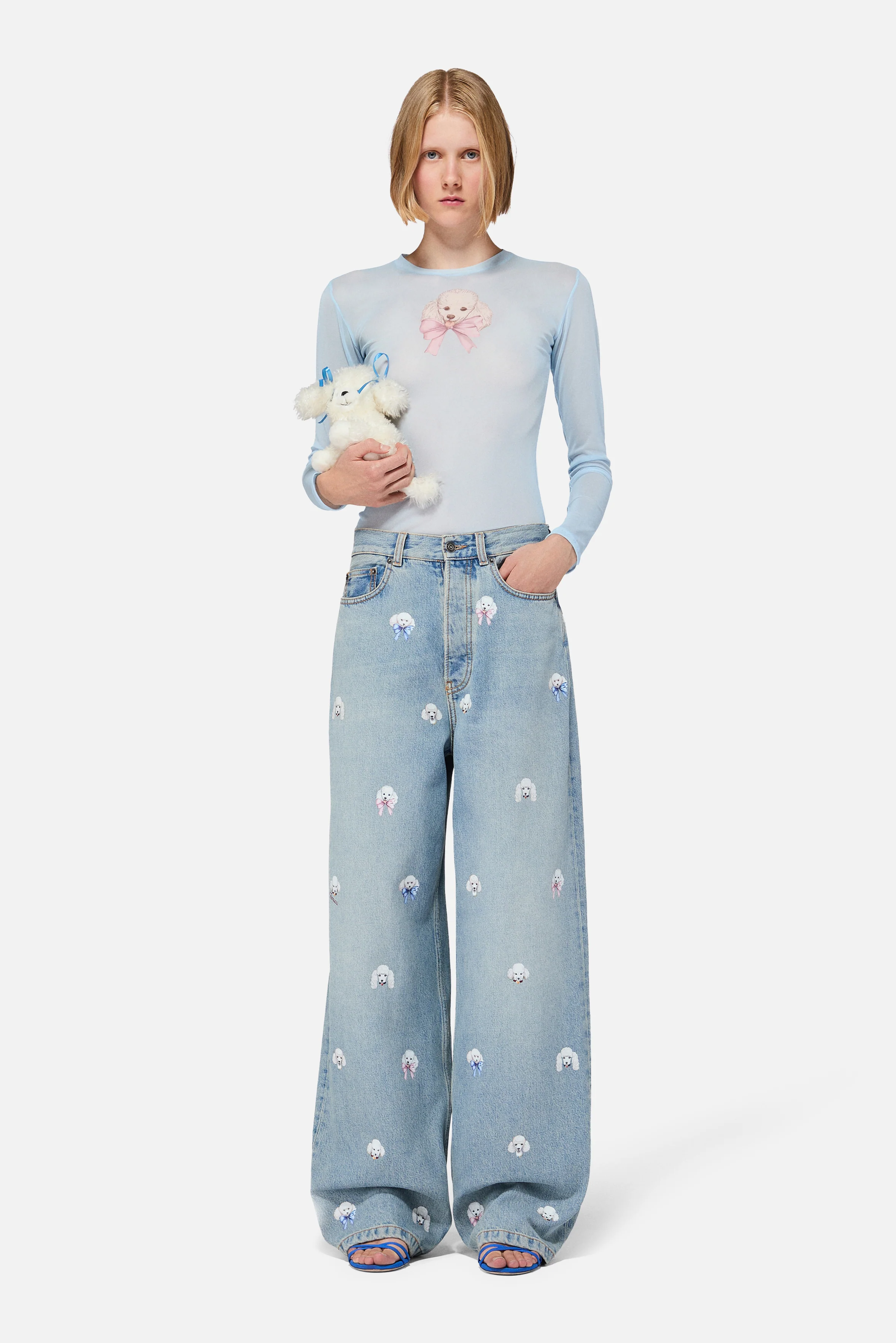 Poodle Print Baggy Jeans Light Blue - Image 3