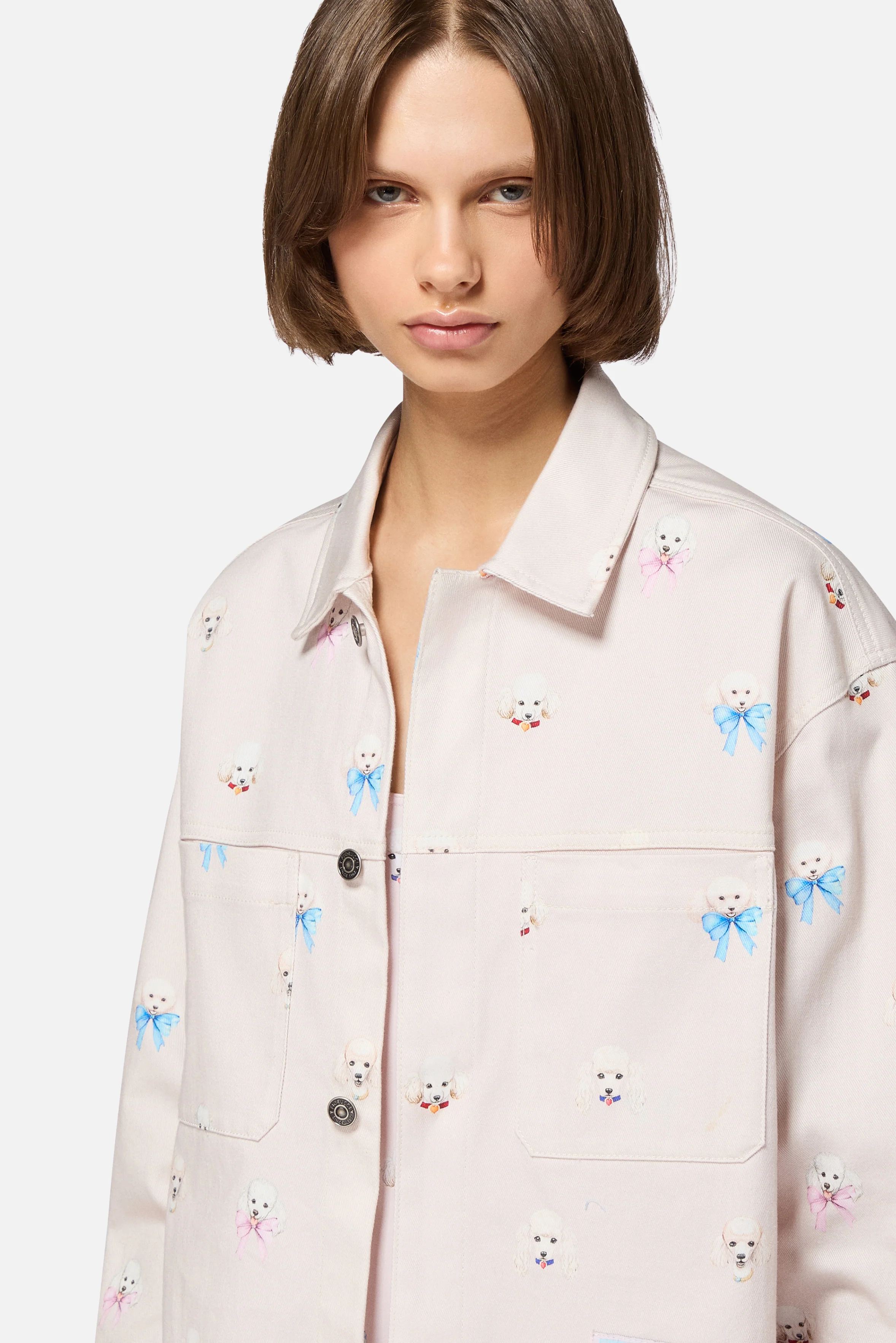 Poodle Print Cotton Jacket Pink - Image 4