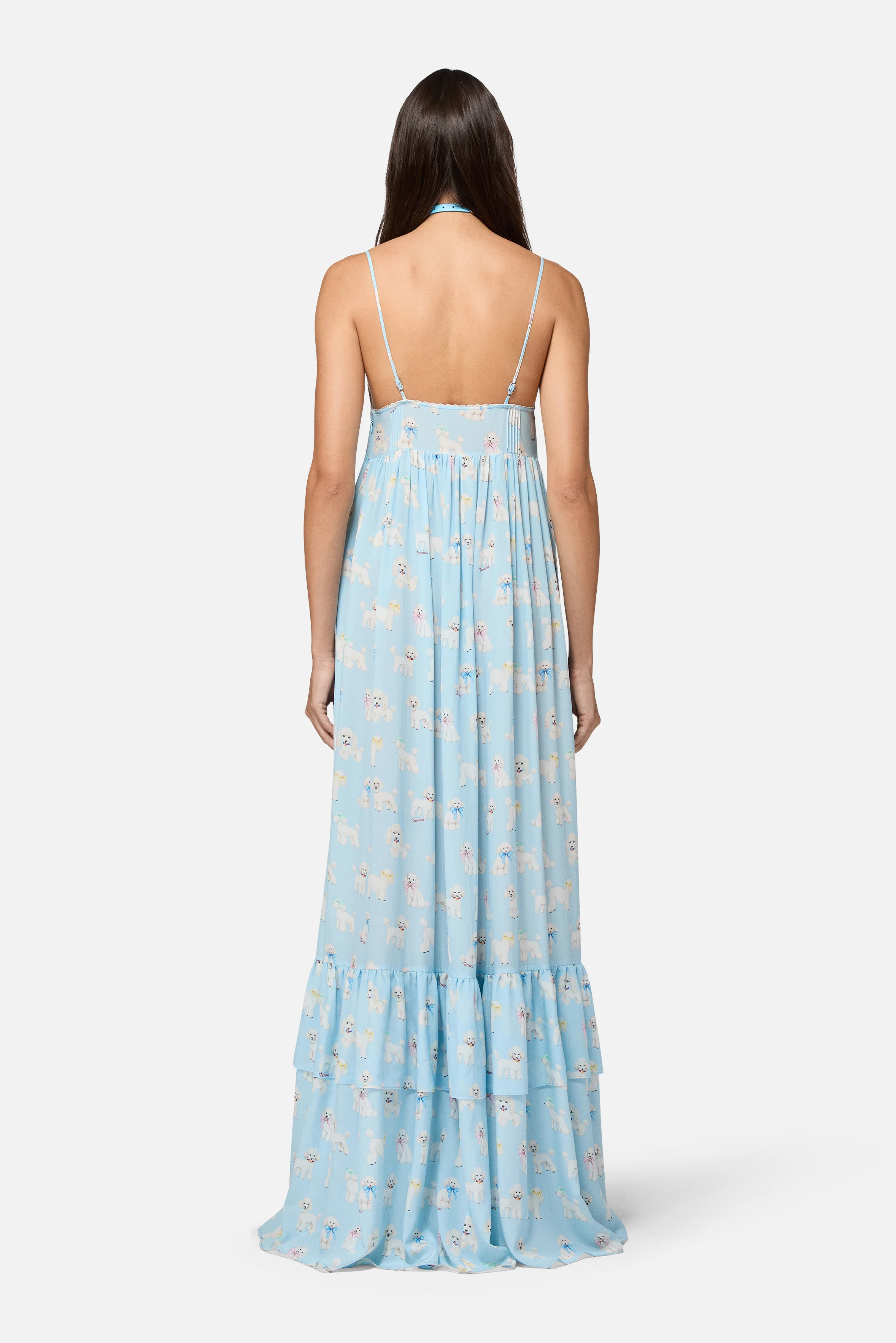 Poodle Print Maxi Dress with Ruffles Light Blue - Image 4