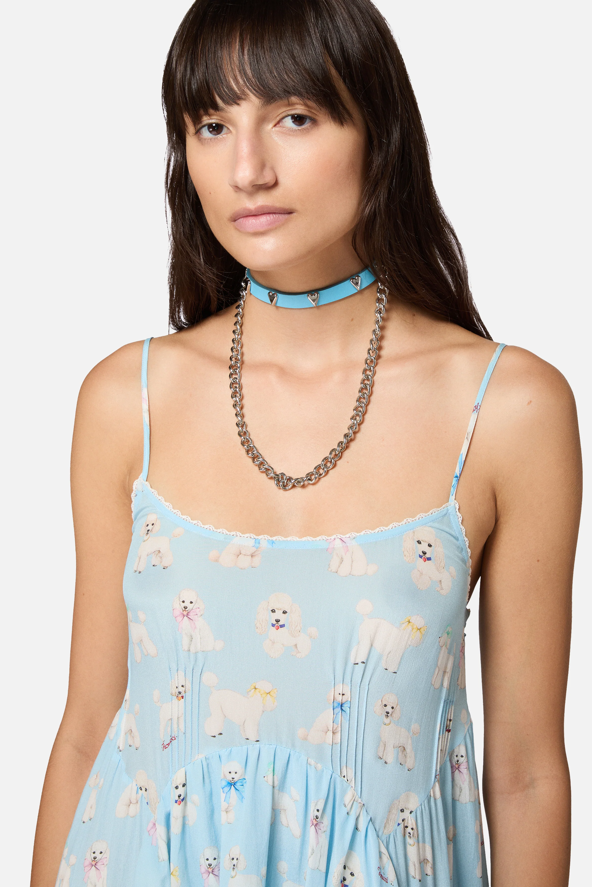 Poodle Print Maxi Dress with Ruffles Light Blue - Image 5