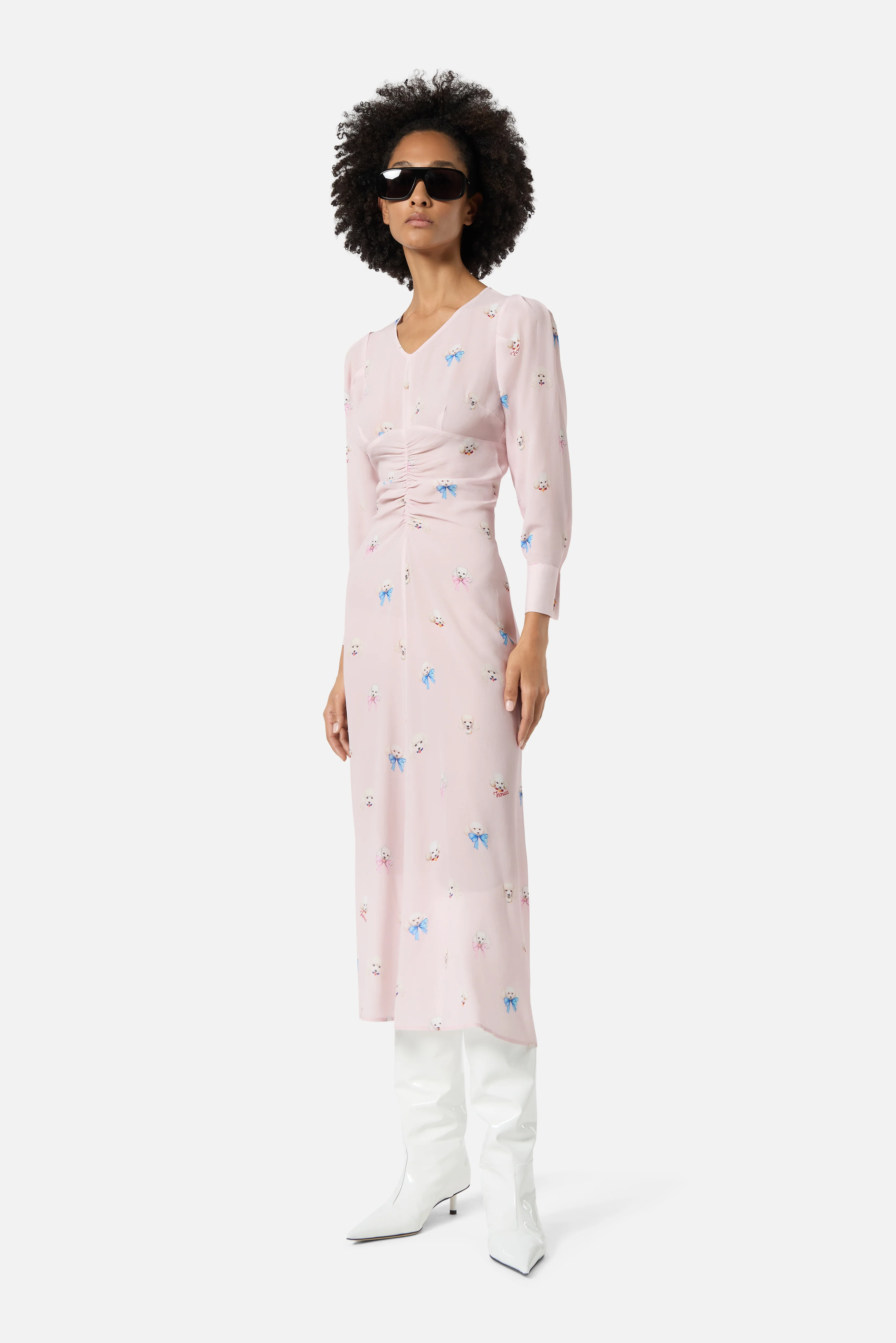 Poodle Print Midi Dress Pink - Image 3